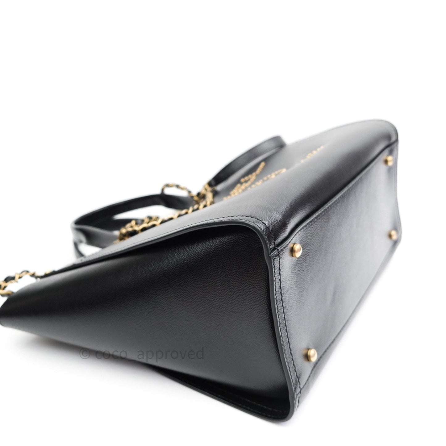 Chanel Small Studded Deauville Tote Black Caviar Gold Hardware
