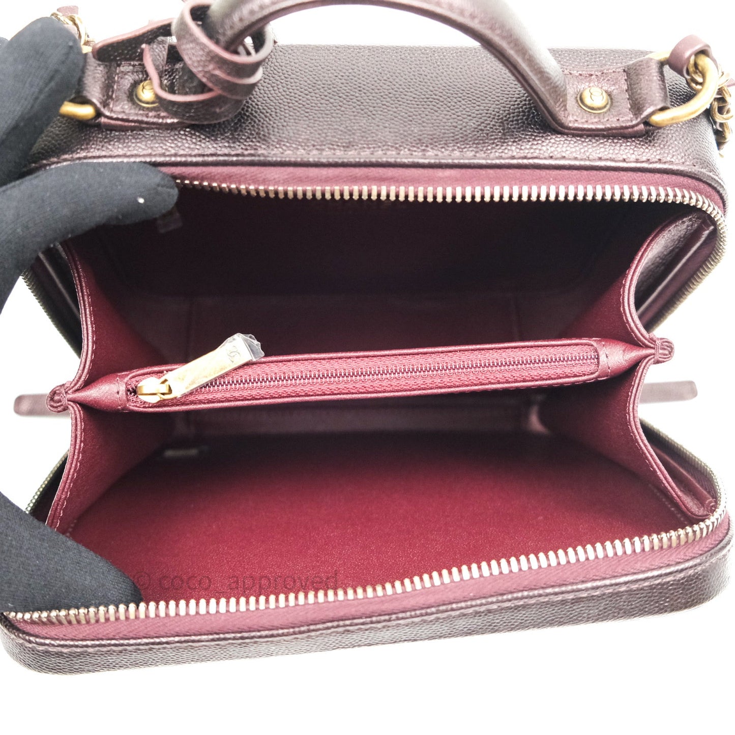 Chanel Quilted Medium CC Filigree Vanity Case Iridescent Burgundy Caviar Gold Hardware