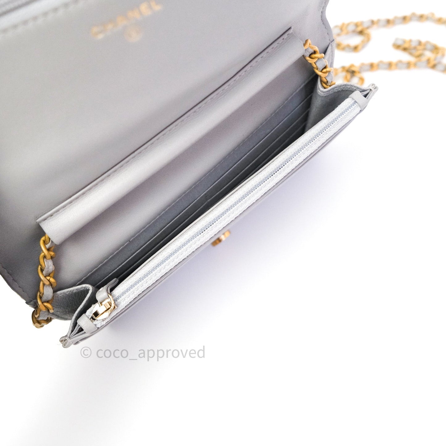 Chanel Quilted Boy Wallet on Chain WOC Grey Caviar Gold Hardware