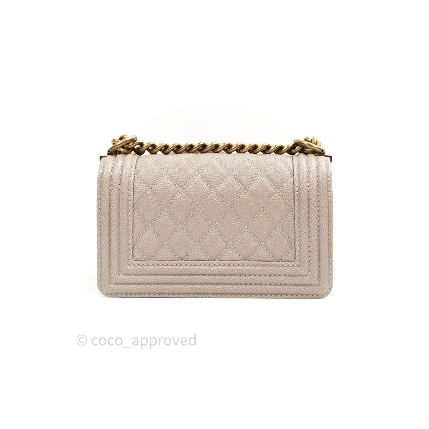 Chanel Small Boy Quilted Grey Caviar Antique Gold Hardware 14B