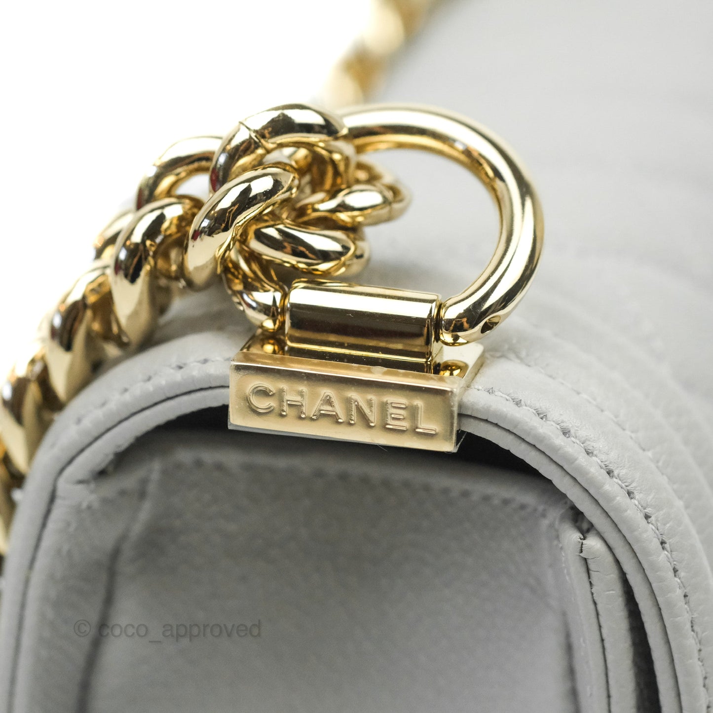 Chanel Small Boy Grey Caviar Gold Hardware
