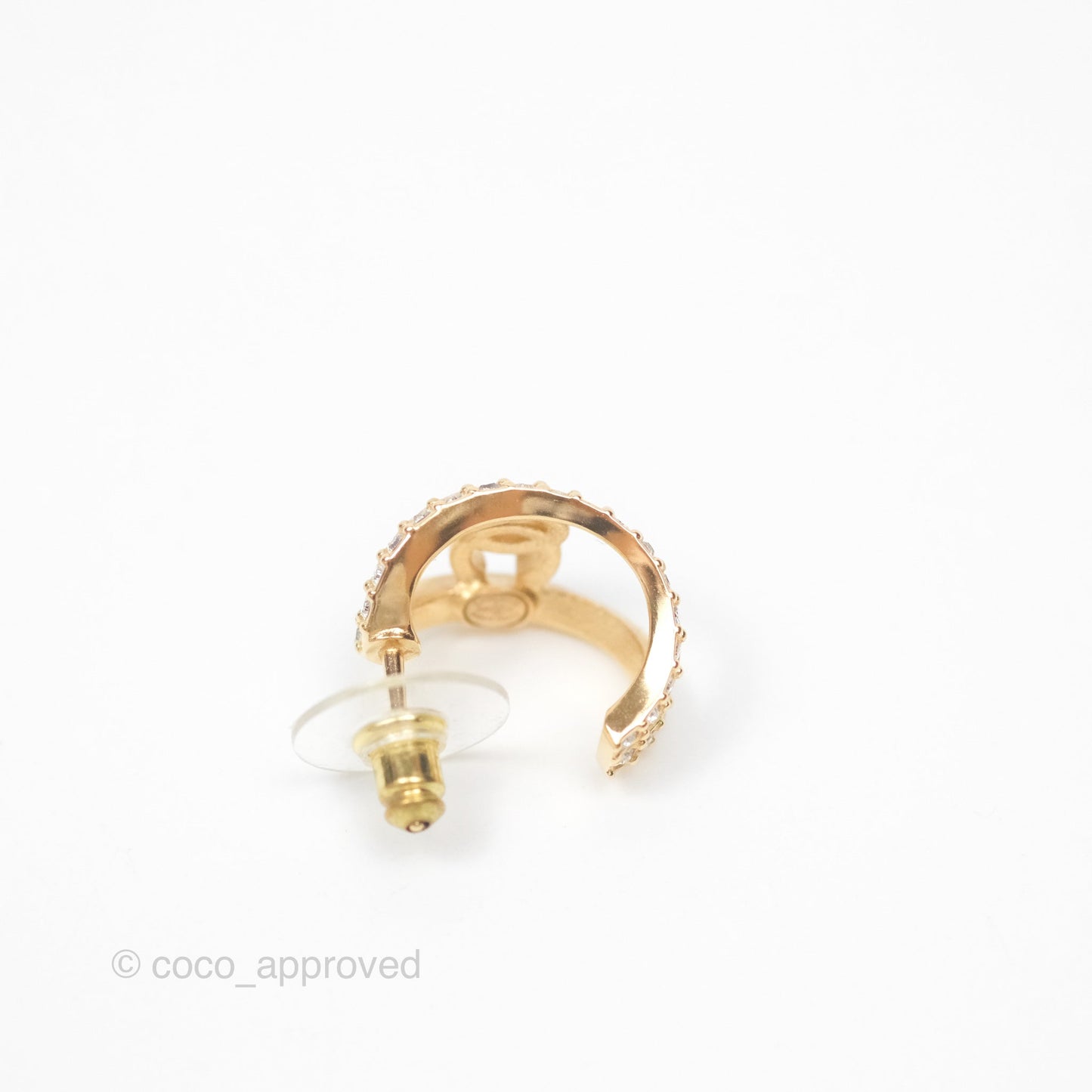 Chanel CC Hoop Crystal Earrings Gold Tone 22A