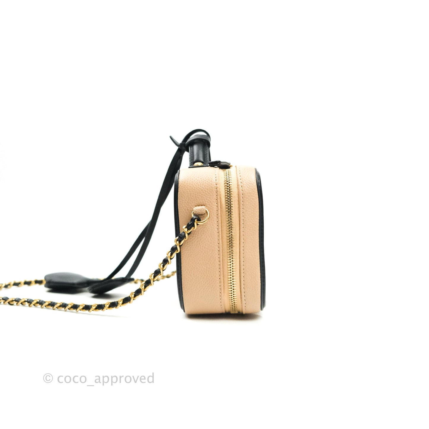 Chanel Quilted Small CC Filigree Vanity Case Beige Black Caviar