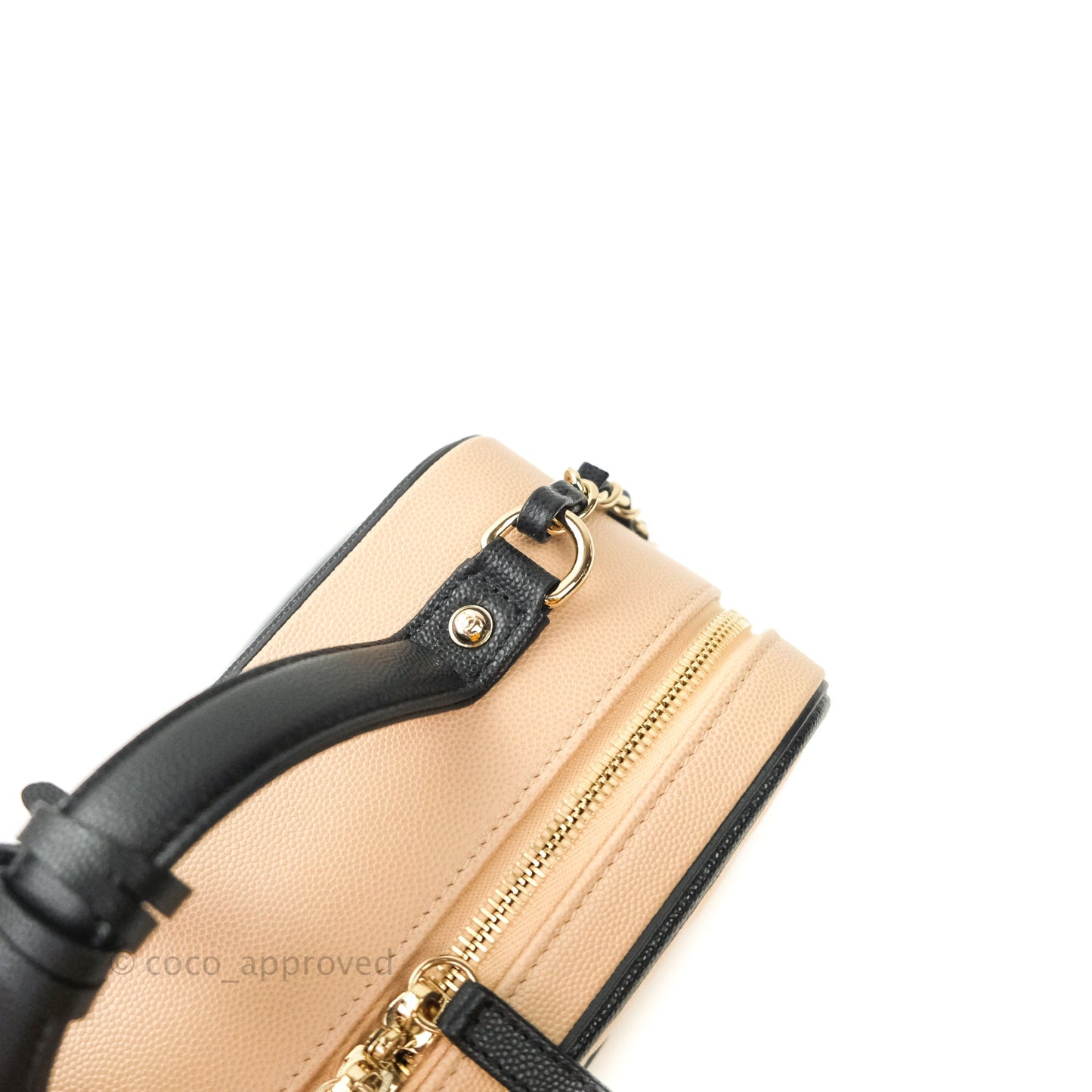 Chanel Quilted Large CC Filigree Vanity Case Beige Black Caviar