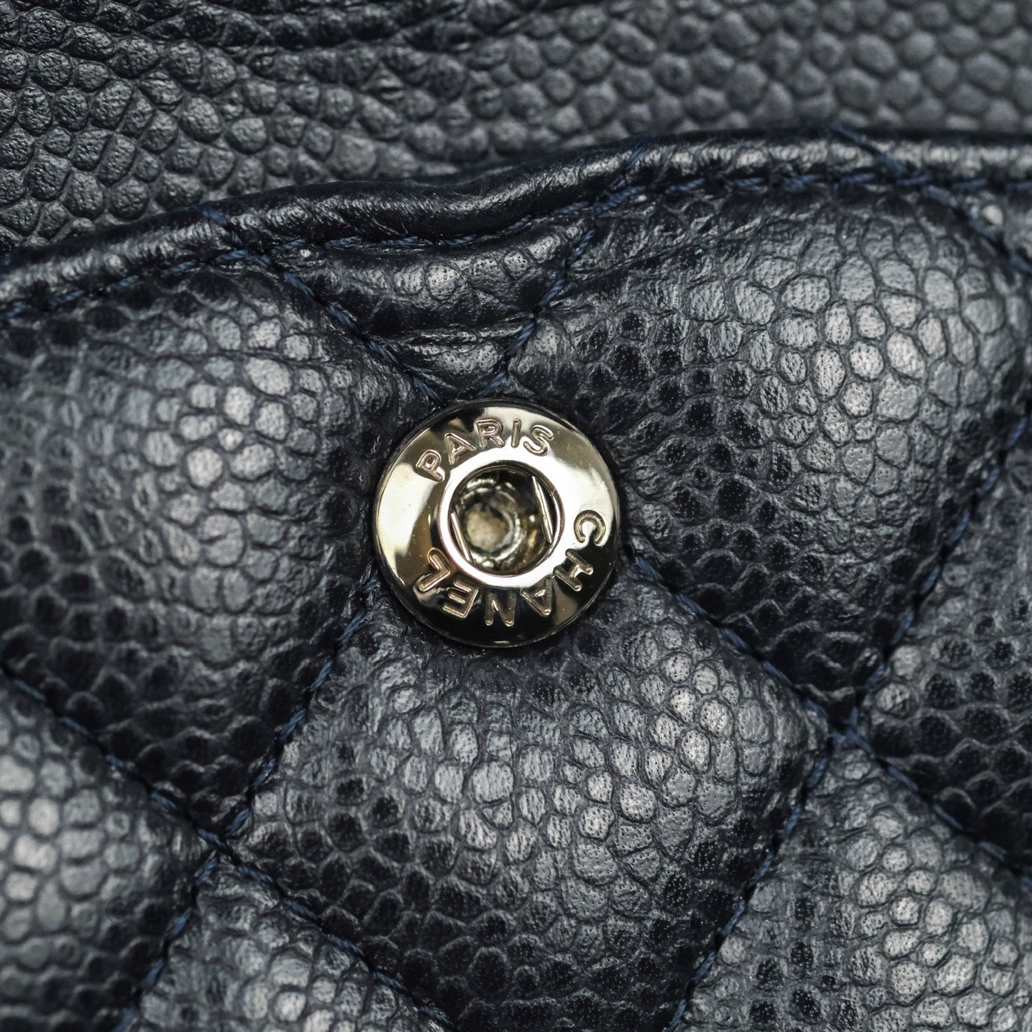 Chanel Quilted M/L Medium Double Flap Very Dark Navy Caviar Silver Hardware