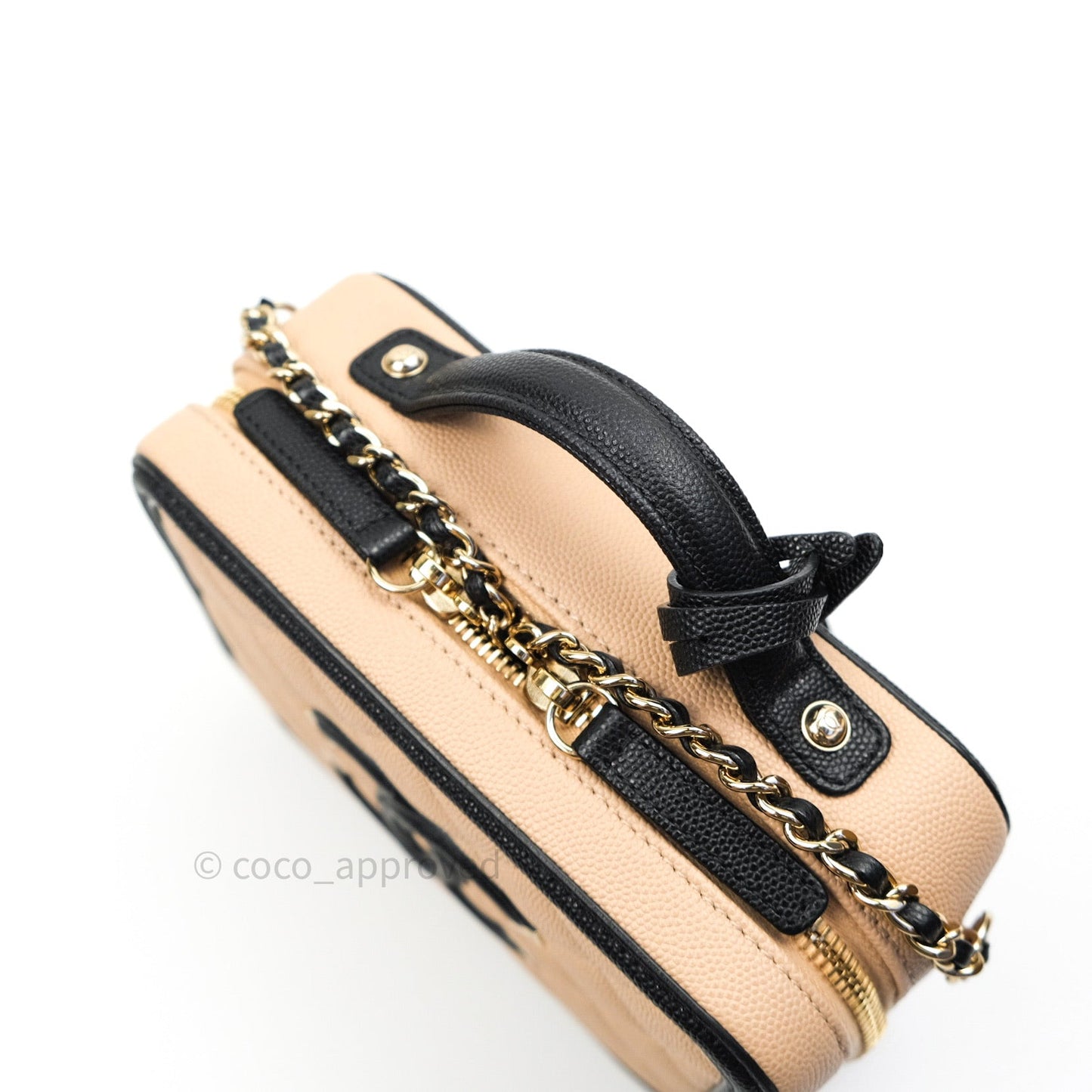 Chanel Quilted New Small CC Filigree Vanity Case Beige Caviar Gold Hardware