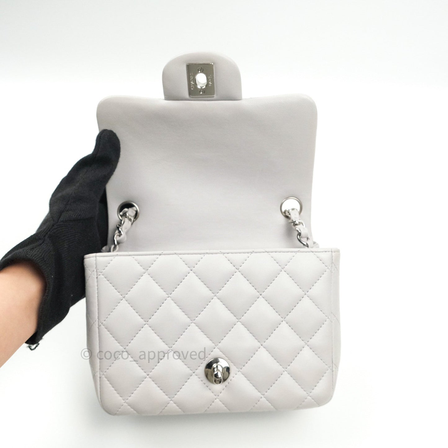 Chanel Mini Square Grey Lambskin Silver Hardware 19B