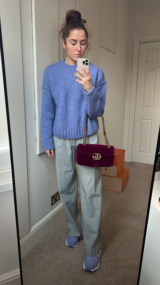 Luxury Gucci GG Fuschia Velvet tMarmont Small Shoulder Bag ( 1490)