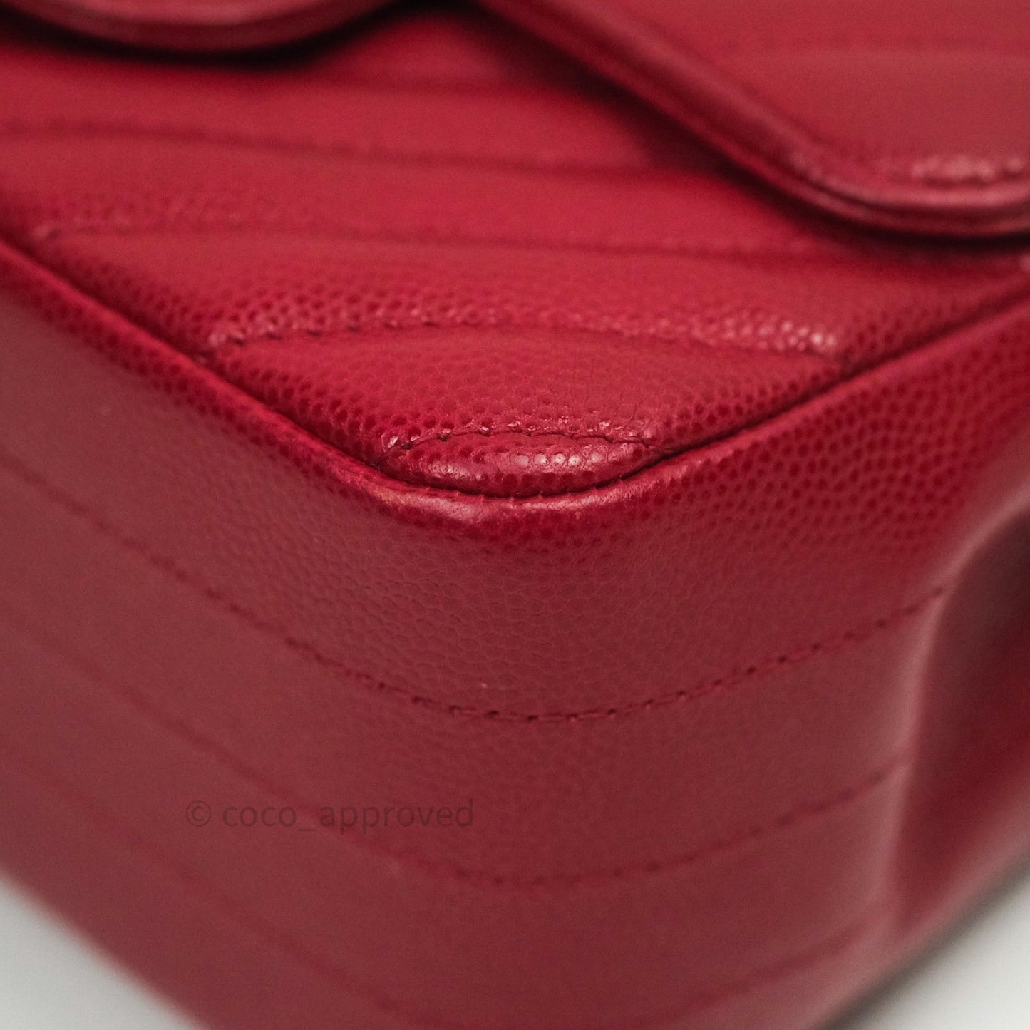 Chanel Mini Square Red Chevron Caviar Gold Hardware