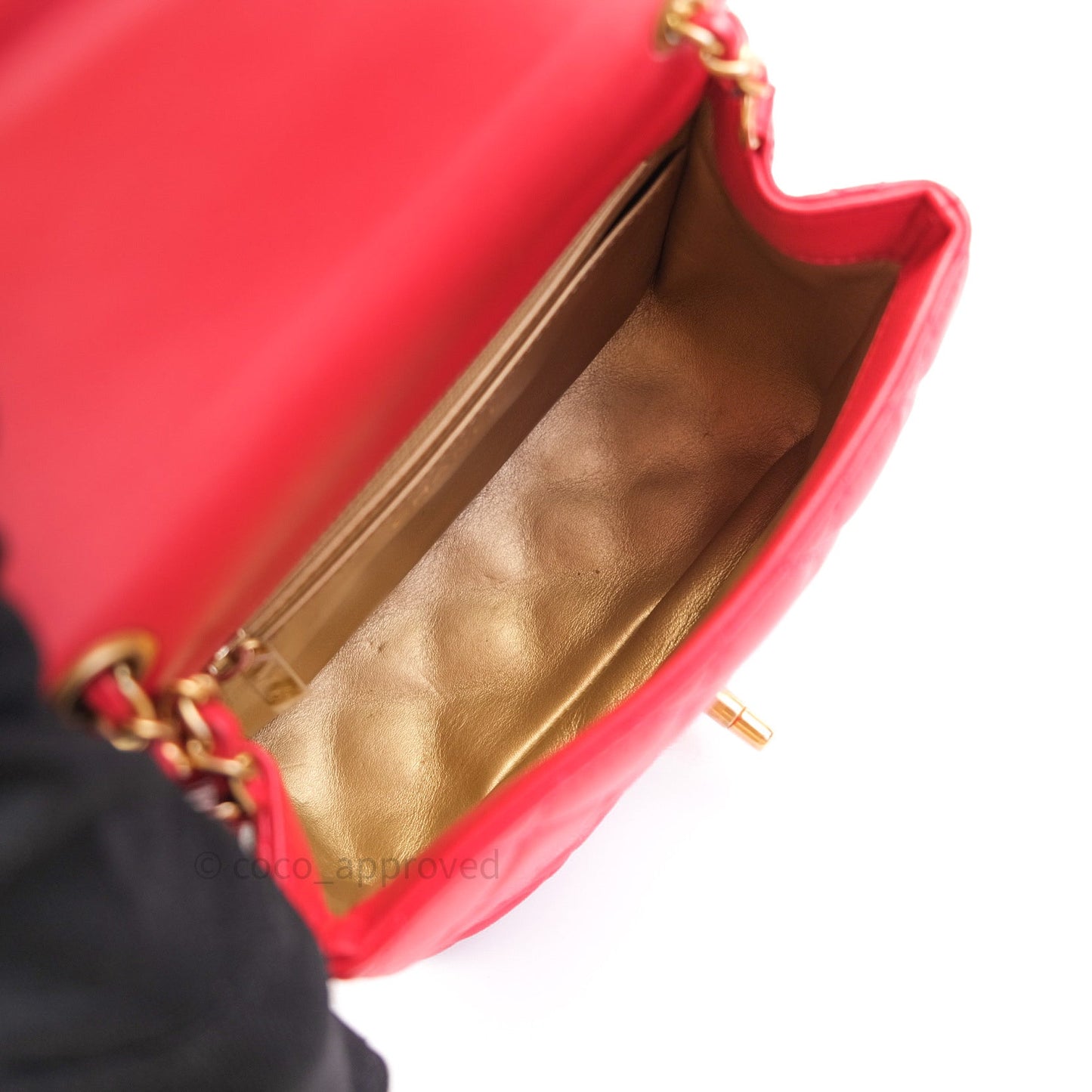 Chanel Mini Square Pearl Crush Quilted Red Lambskin Gold Hardware
