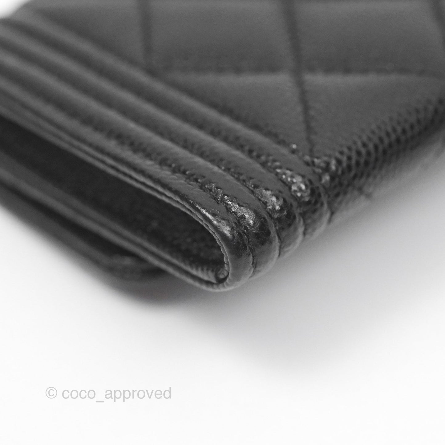 Chanel Quilted Boy Flap Card Holder Black Caviar Ruthenium Hardware