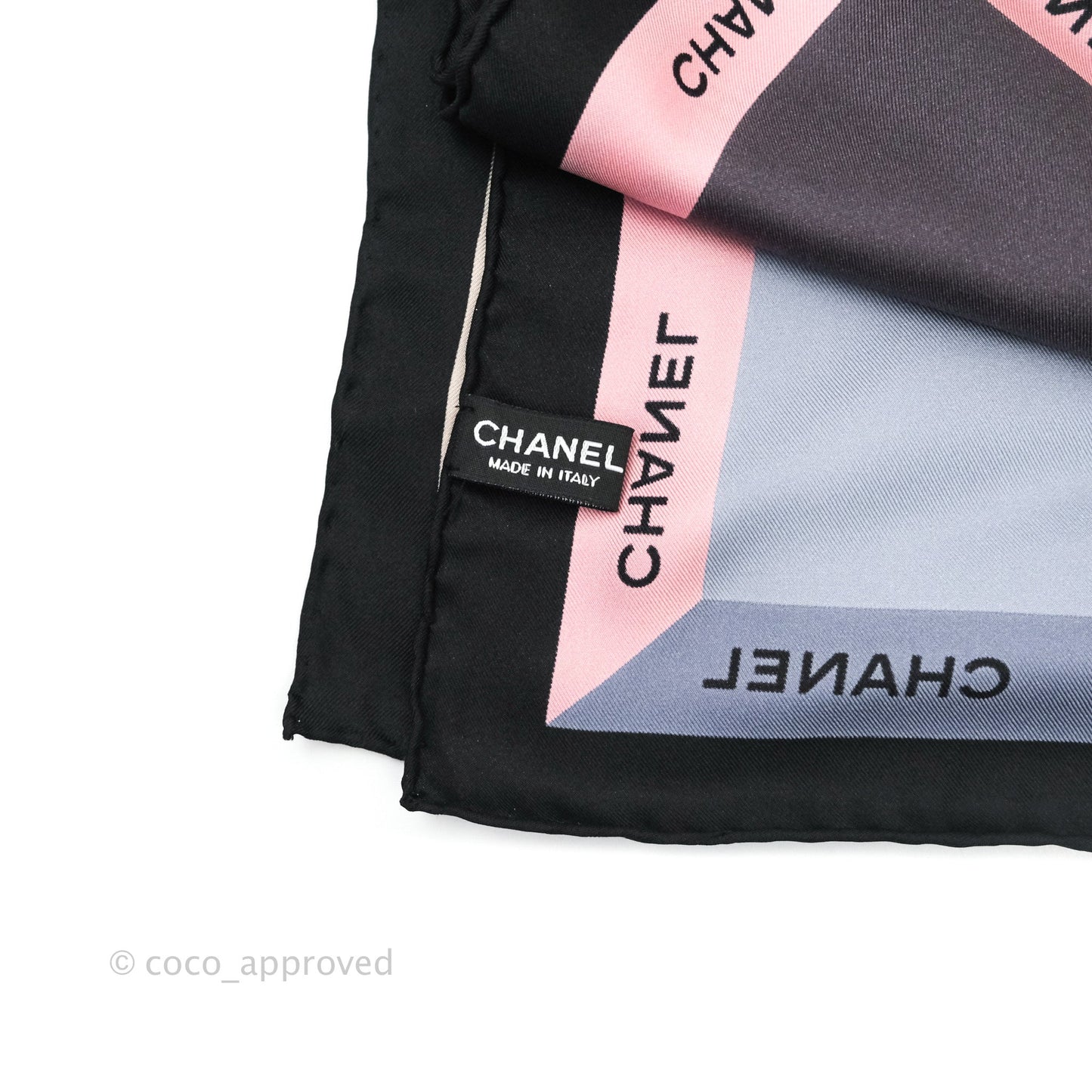 Chanel Square Silk Scarf Pink, Ecru & Black