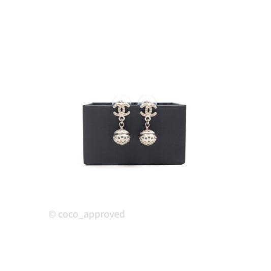 Chanel CC Drop Earrings Crystal Silver