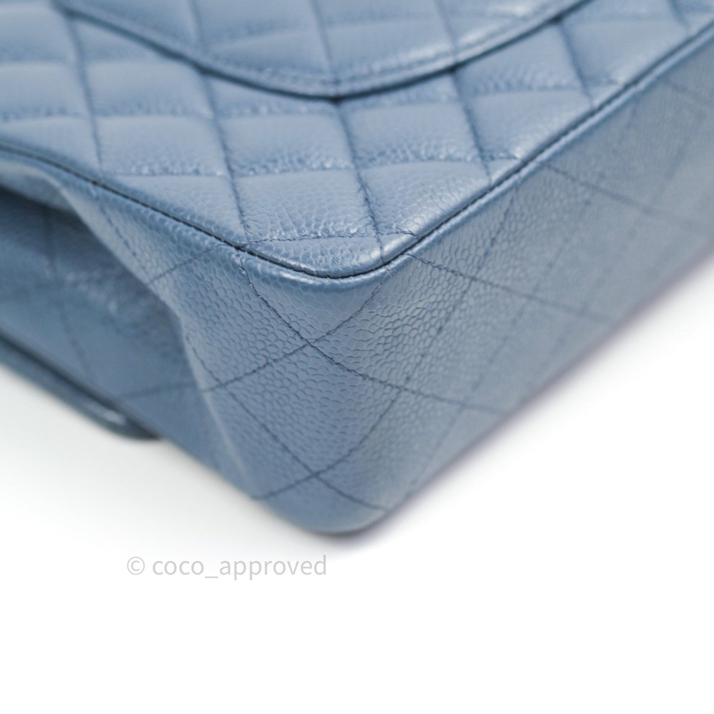 Chanel Classic Double Flap Quilted M/L Blue Caviar Silver Hardware