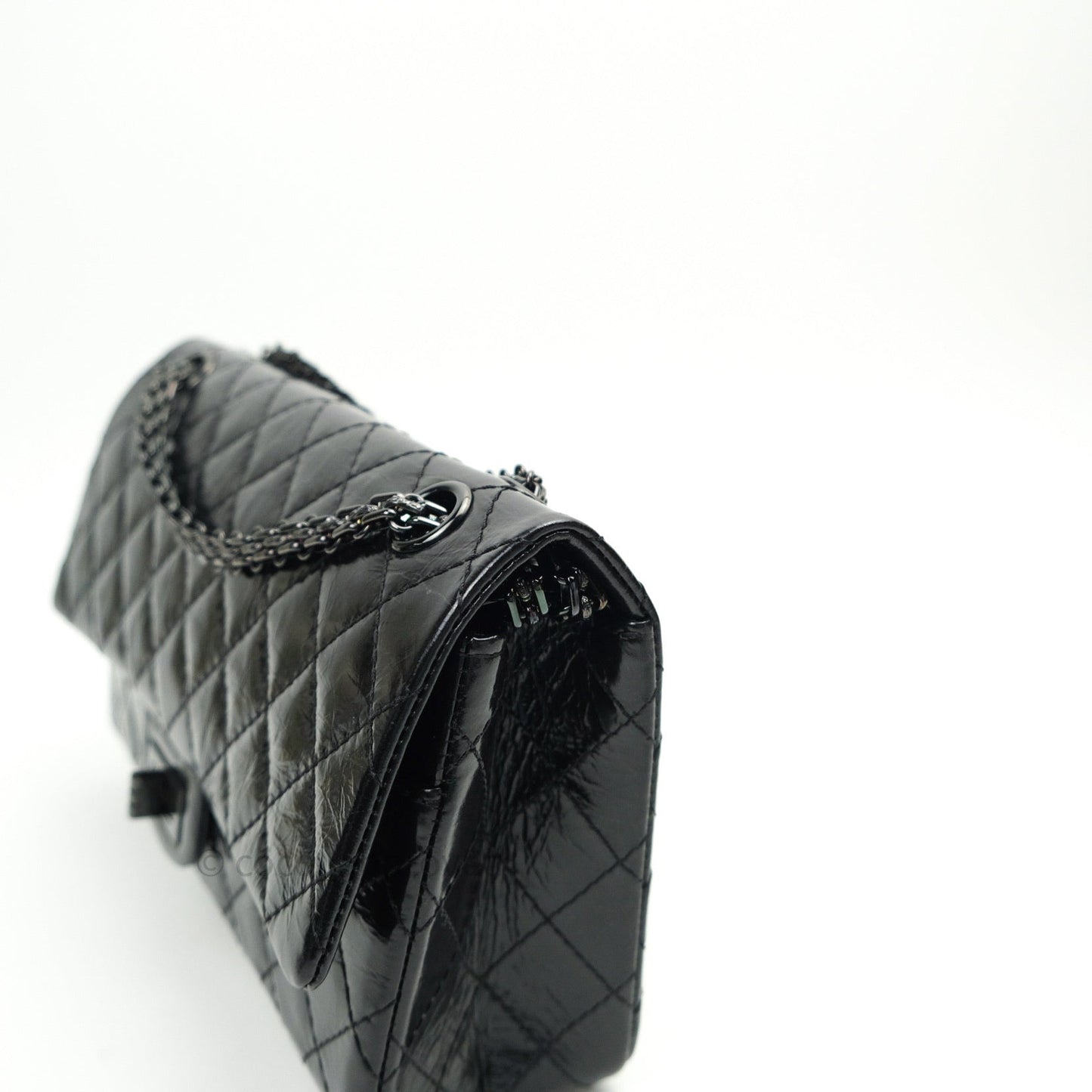 Chanel 2.55 Reissue Glazed Calfskin So Black 225 Black Hardware