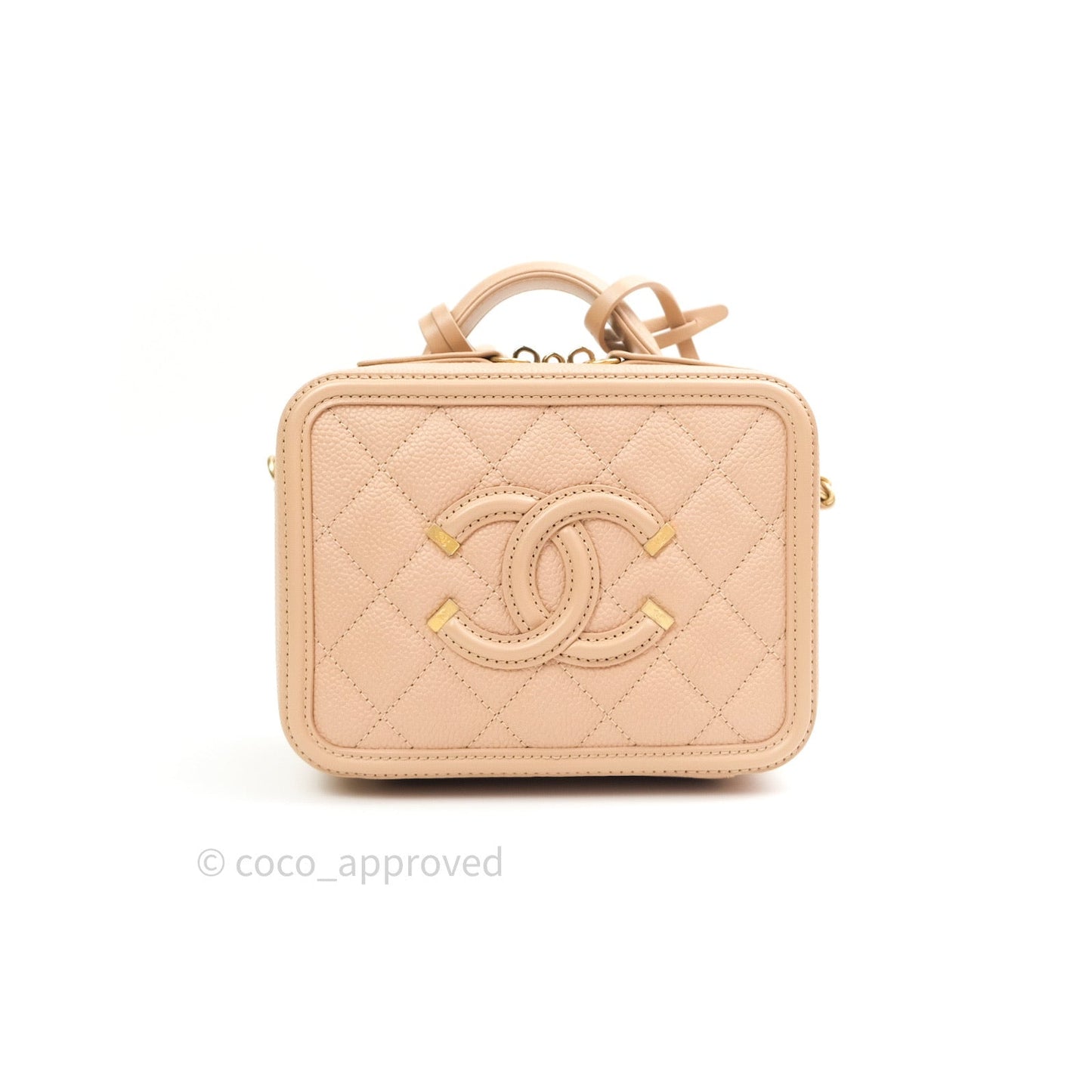 Chanel Quilted Small CC Filigree Vanity Case Beige Beige Caviar