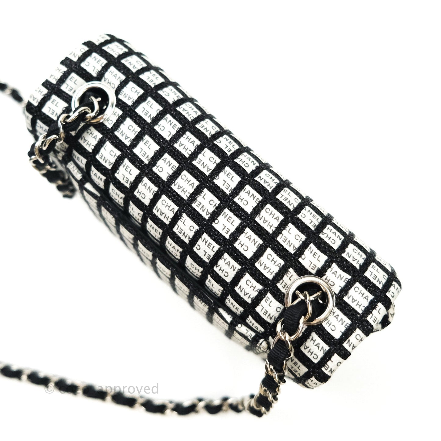 Chanel Quilted Mini Rectangular Black White Logo Silver Hardware
