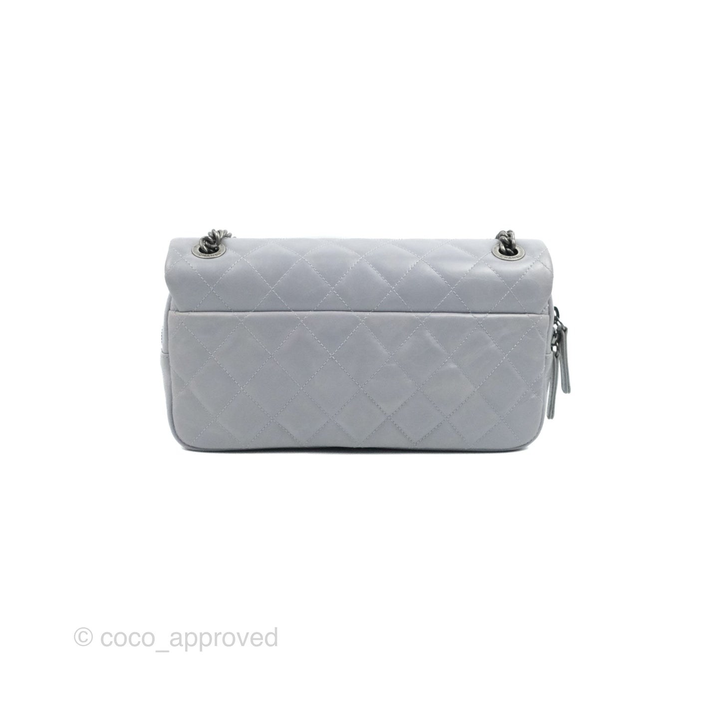 Chanel Medium Easy Flap Bag Light Grey Blue Aged Calfskin Ruthenium Hardware