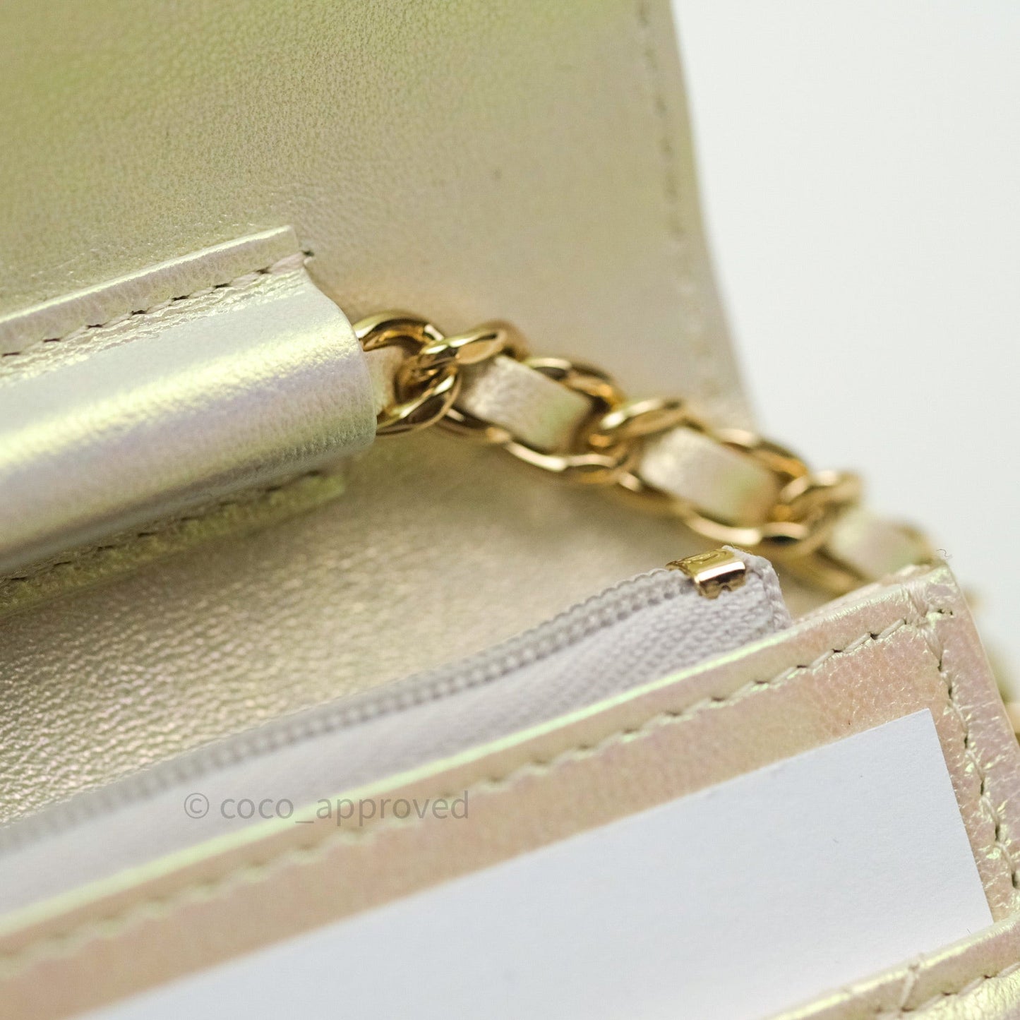 Chanel Quilted Wallet on Chain WOC Iridescent Ivory Gold Hardware 20A