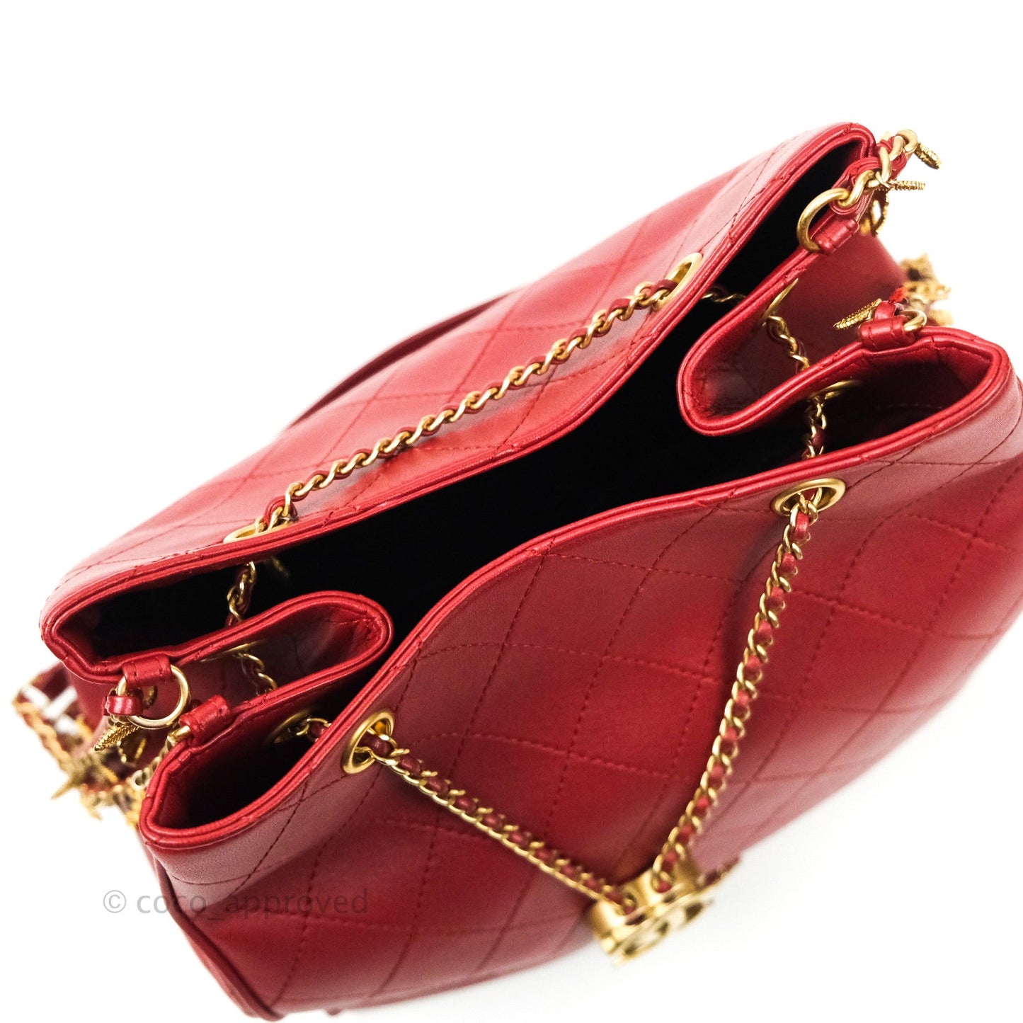 Chanel Egyptian Amulet Drawstring Bag Red Calfskin Stitched