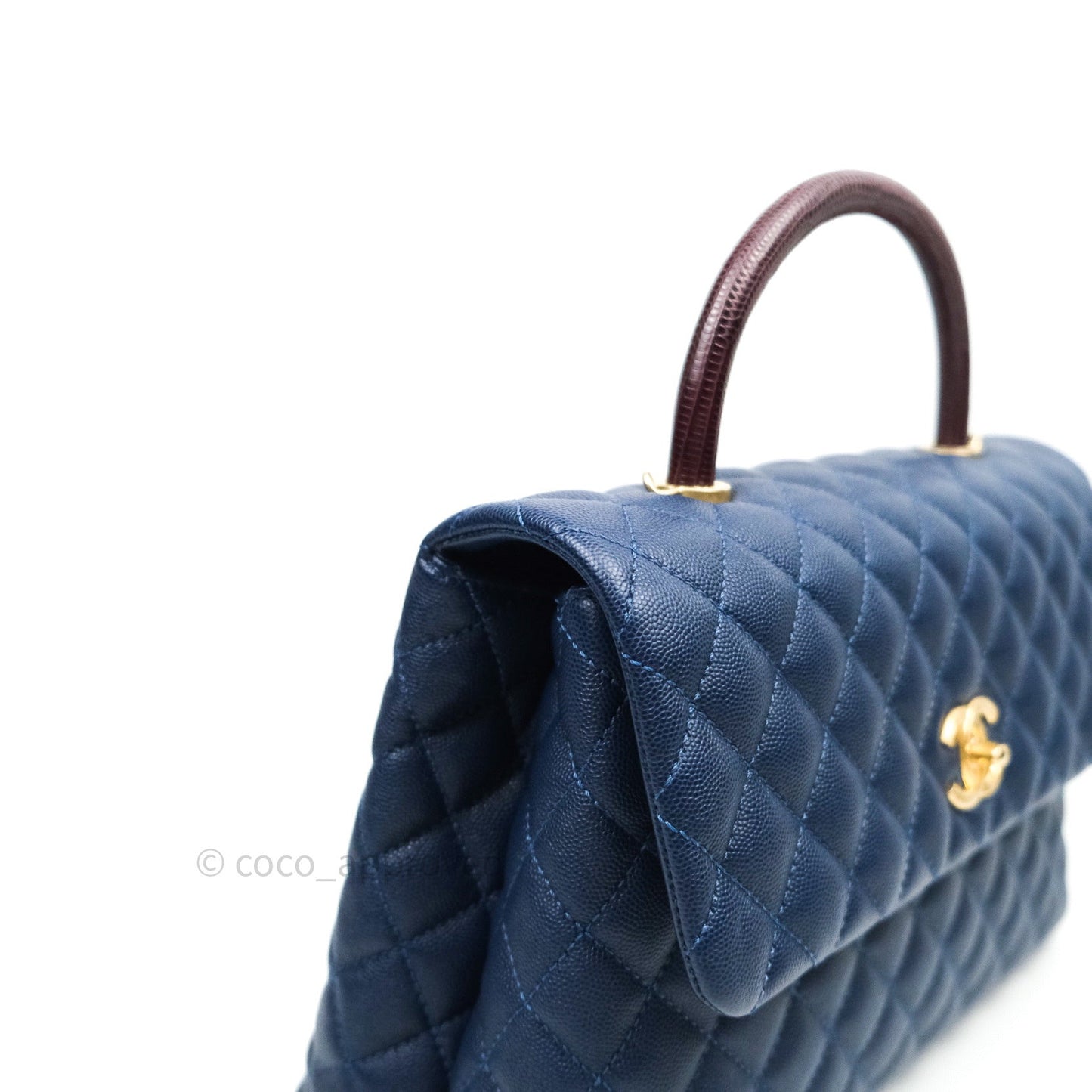 Chanel Quilted Medium Coco Handle Flap Navy Caviar Lizard Handle
