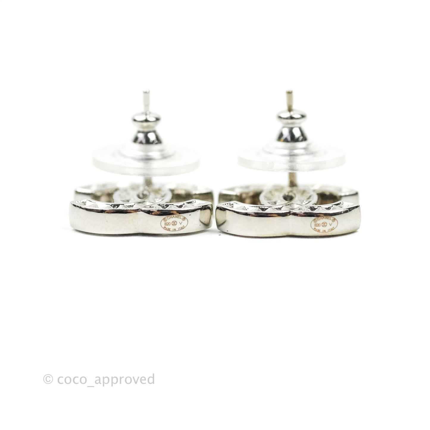 Chanel Crystal CC Earrings Silver Tone 20V