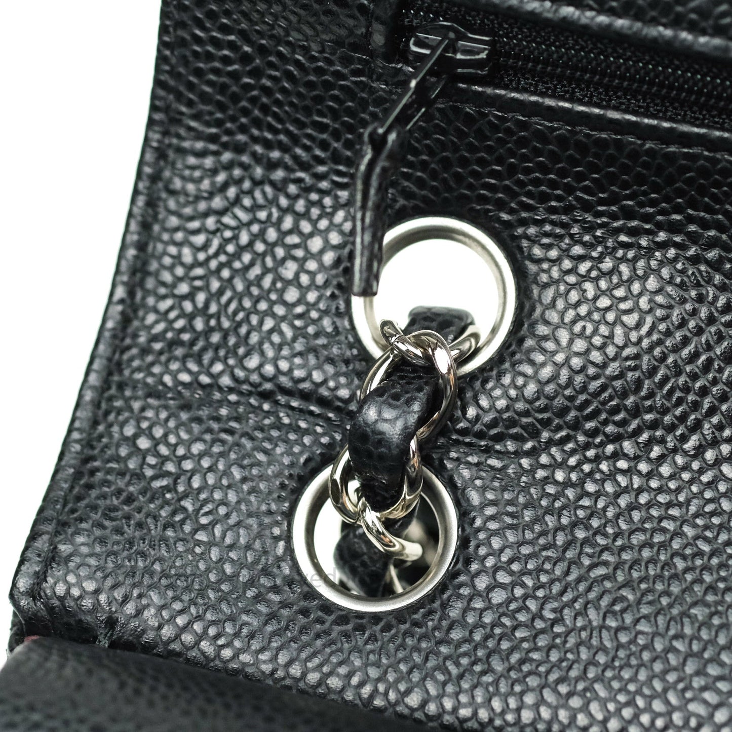 Chanel Quilted M/L Medium Double Flap Bag Black Caviar Silver Hardware