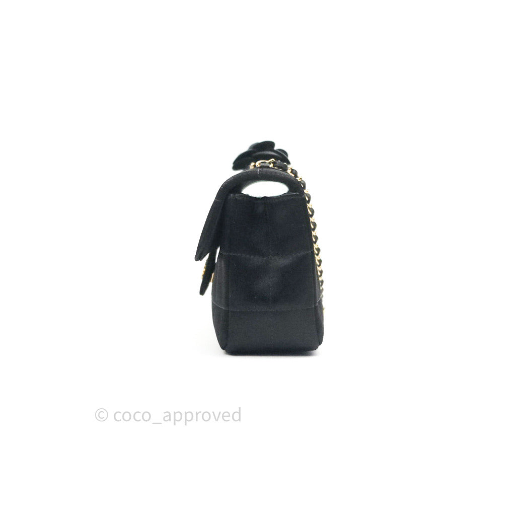 Chanel Satin Camellia Mini Flap Black Gold Hardware