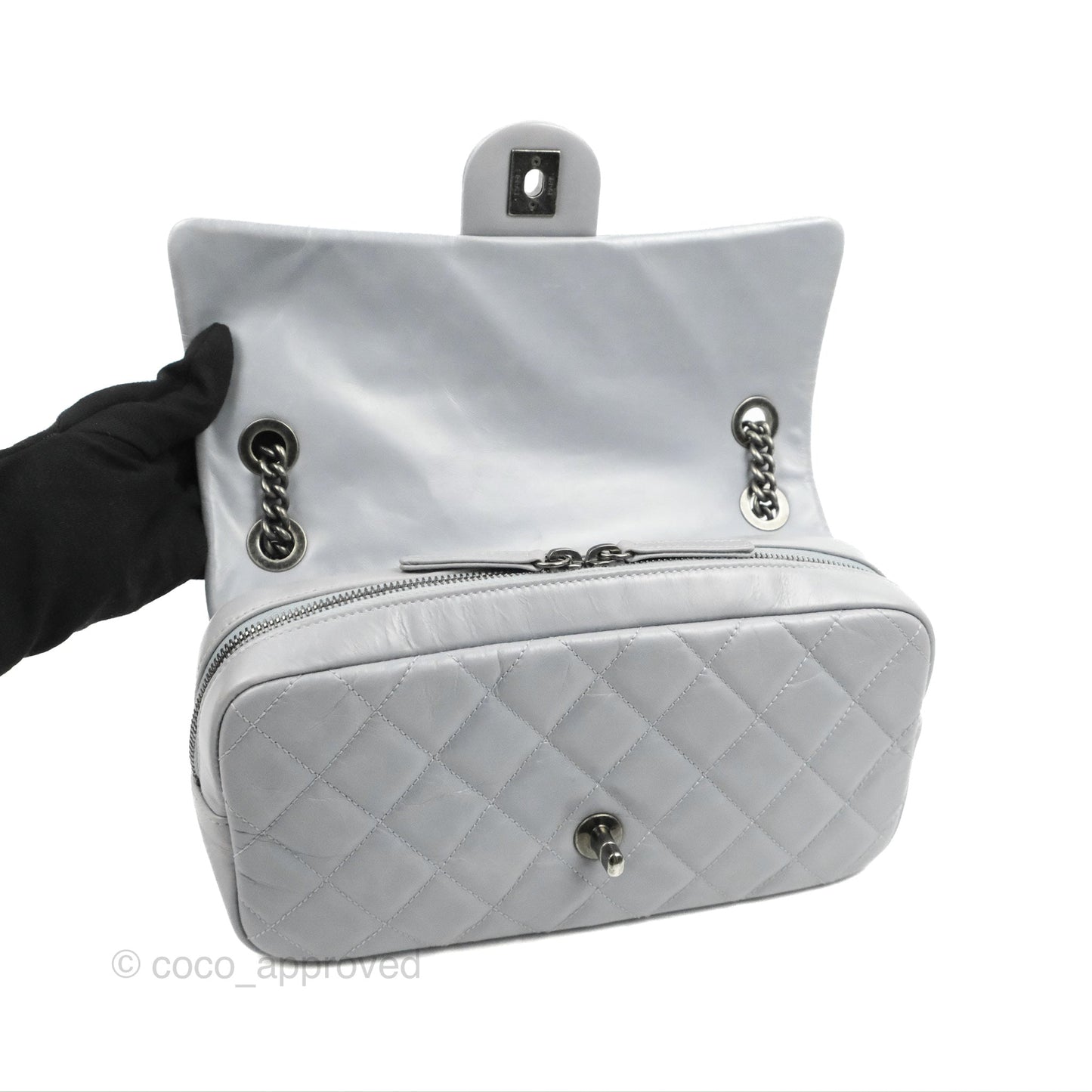 Chanel Medium Easy Flap Bag Light Grey Blue Aged Calfskin Ruthenium Hardware