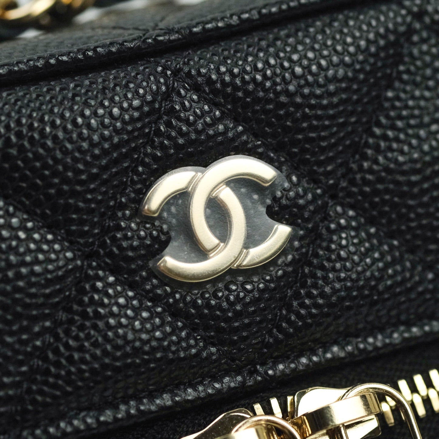 Chanel Vanity Phone Holder With Chain Black Caviar Gold Hardware