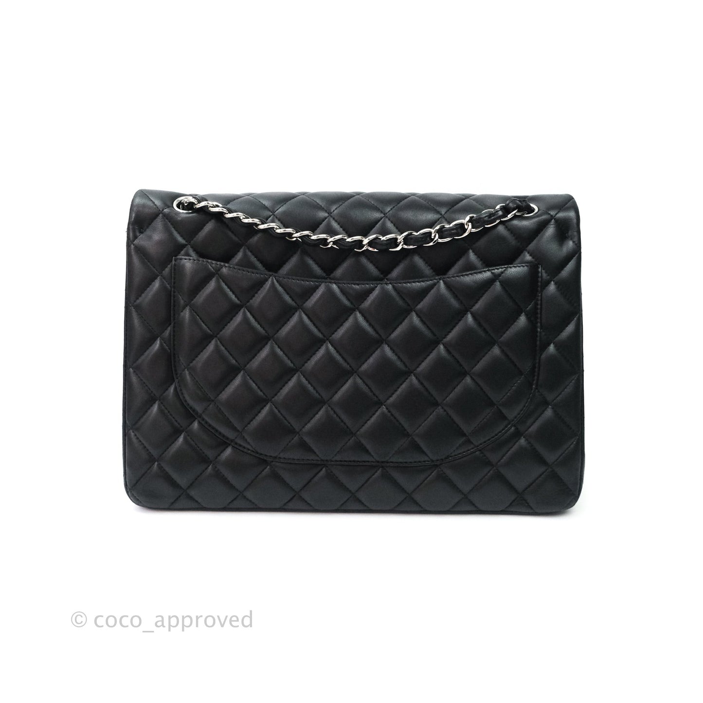 Chanel Quilted Maxi Single Flap Black Lambskin Silver Hardware