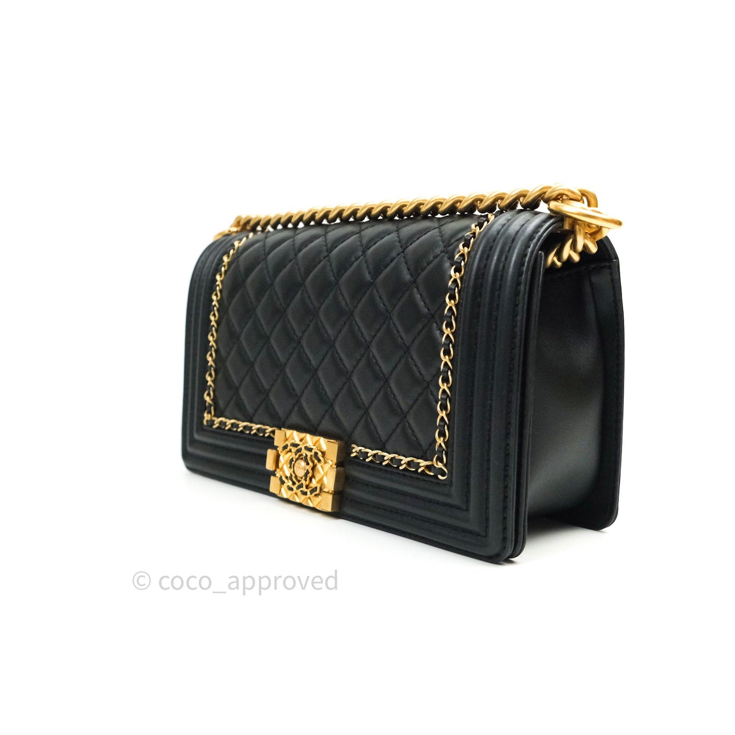 Chanel Boy Quilted Medium Black Calfskin Gold Hardware 20C