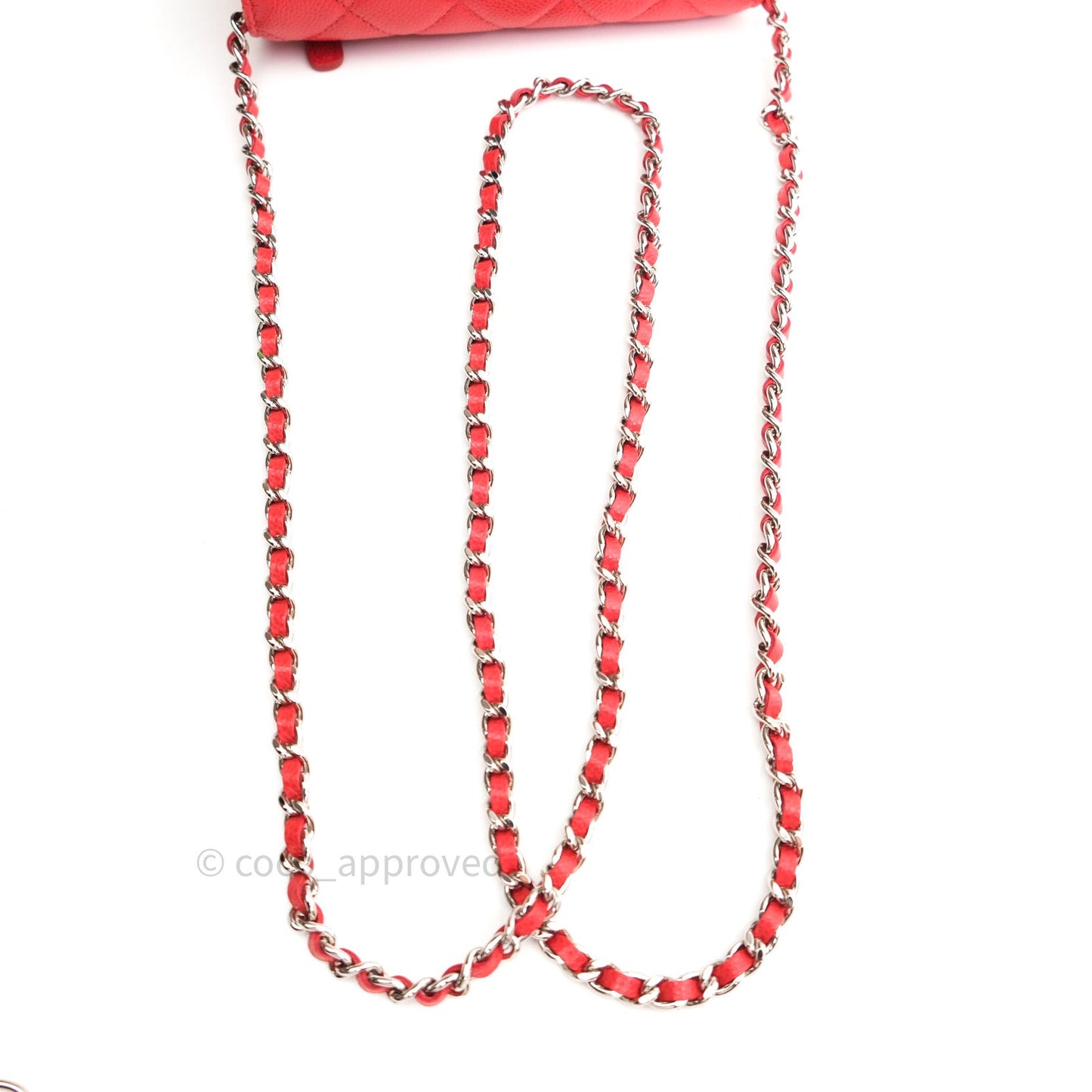Chanel Quilted Mini Wallet on Chain WOC Brick Red Caviar Silver Hardware