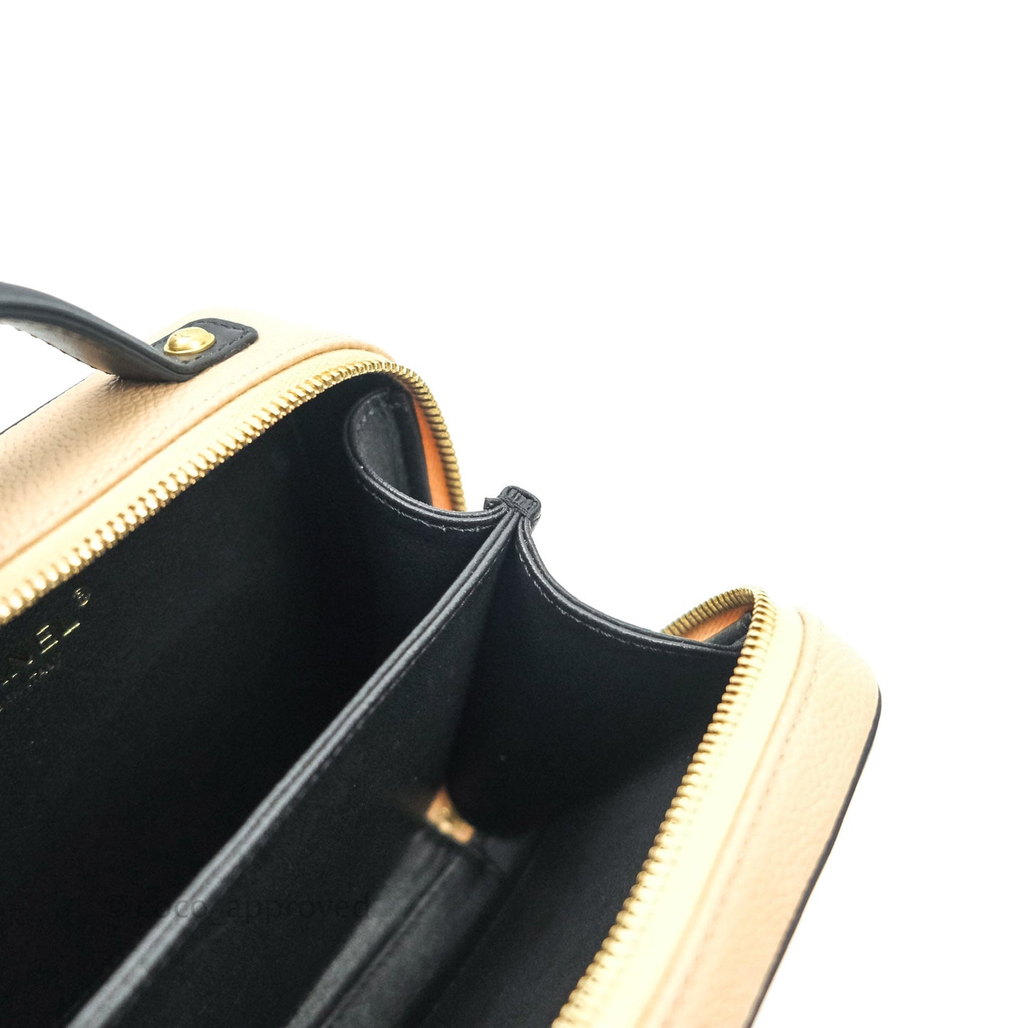 Chanel Quilted Small CC Filigree Vanity Case Beige Black Caviar