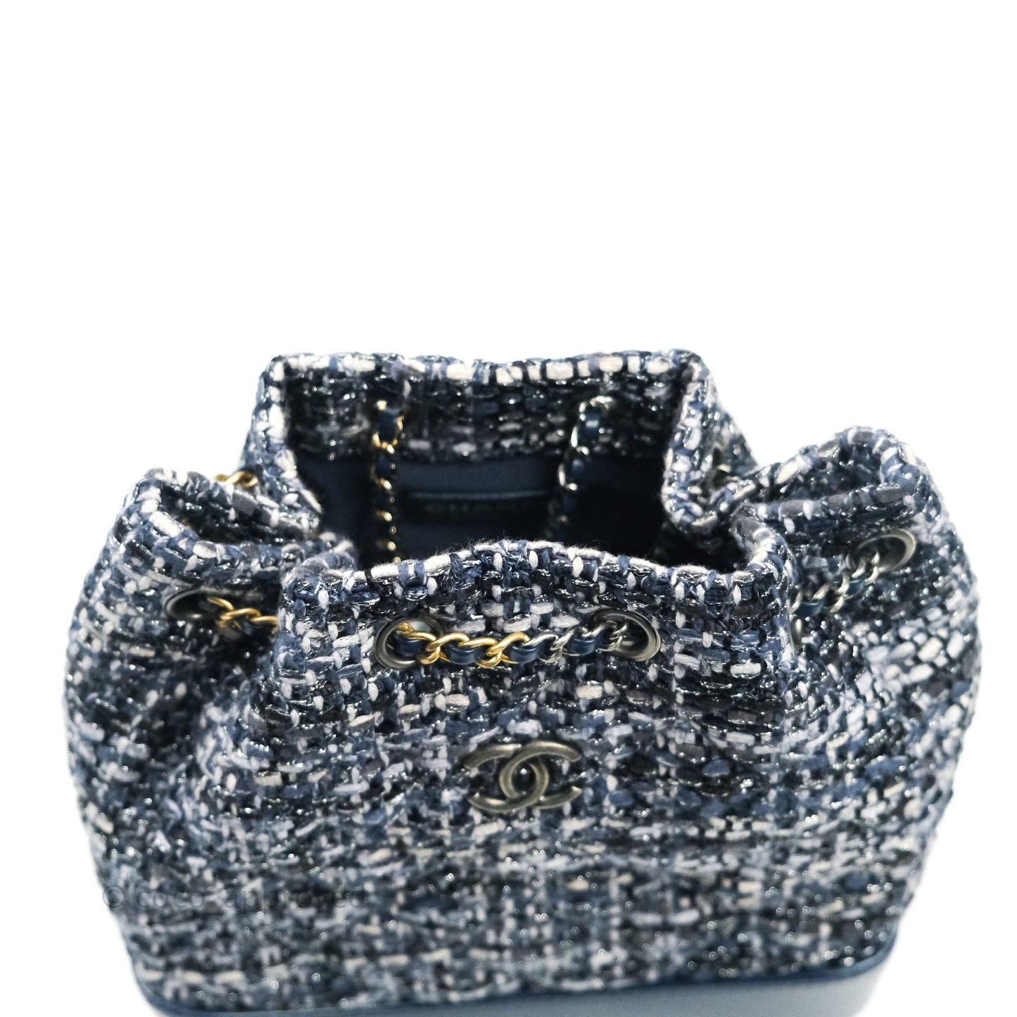 Chanel Gabrielle Small Backpack Navy Tweed Aged Calfskin