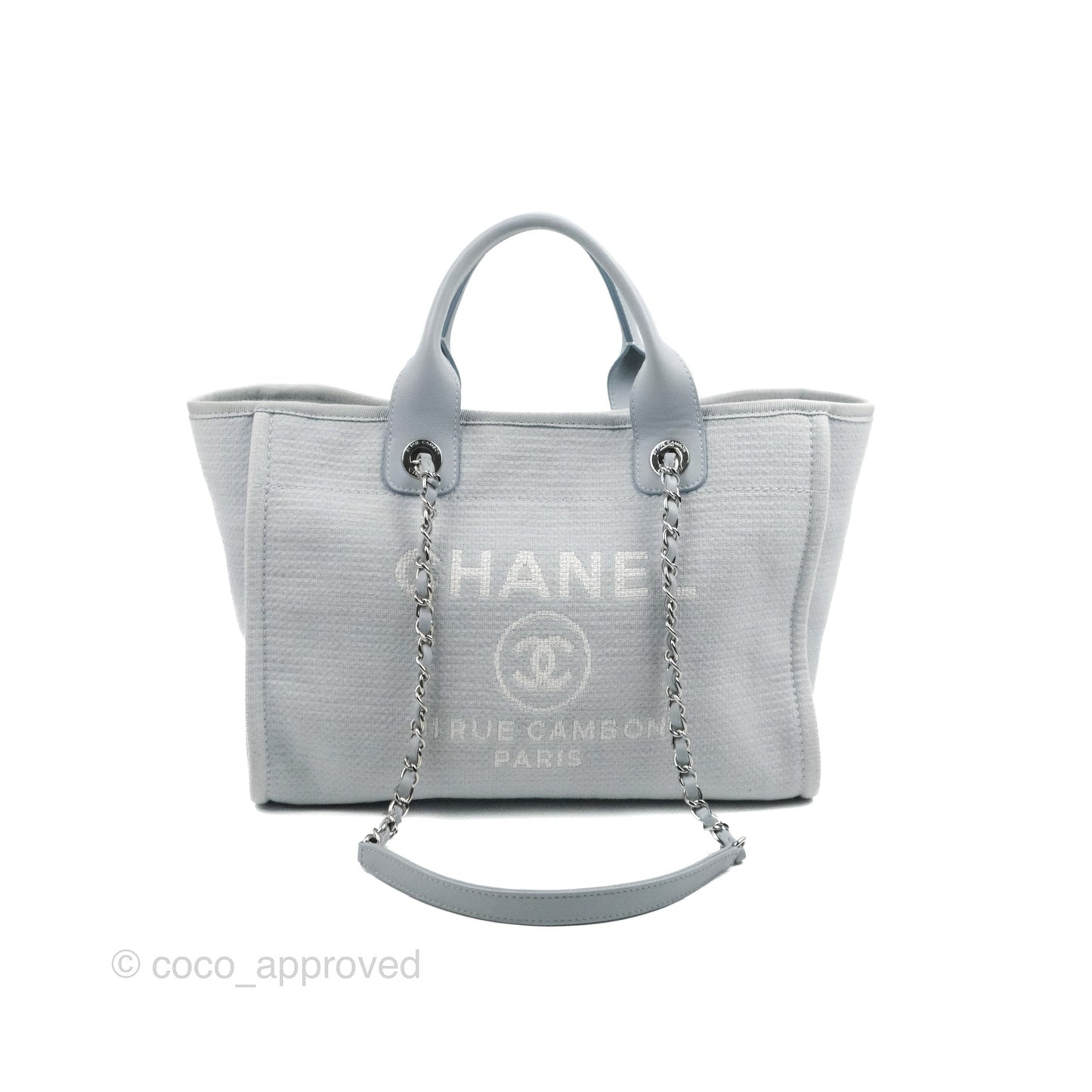 Chanel New Small Deauville Tote Light Blue Silver Hardware