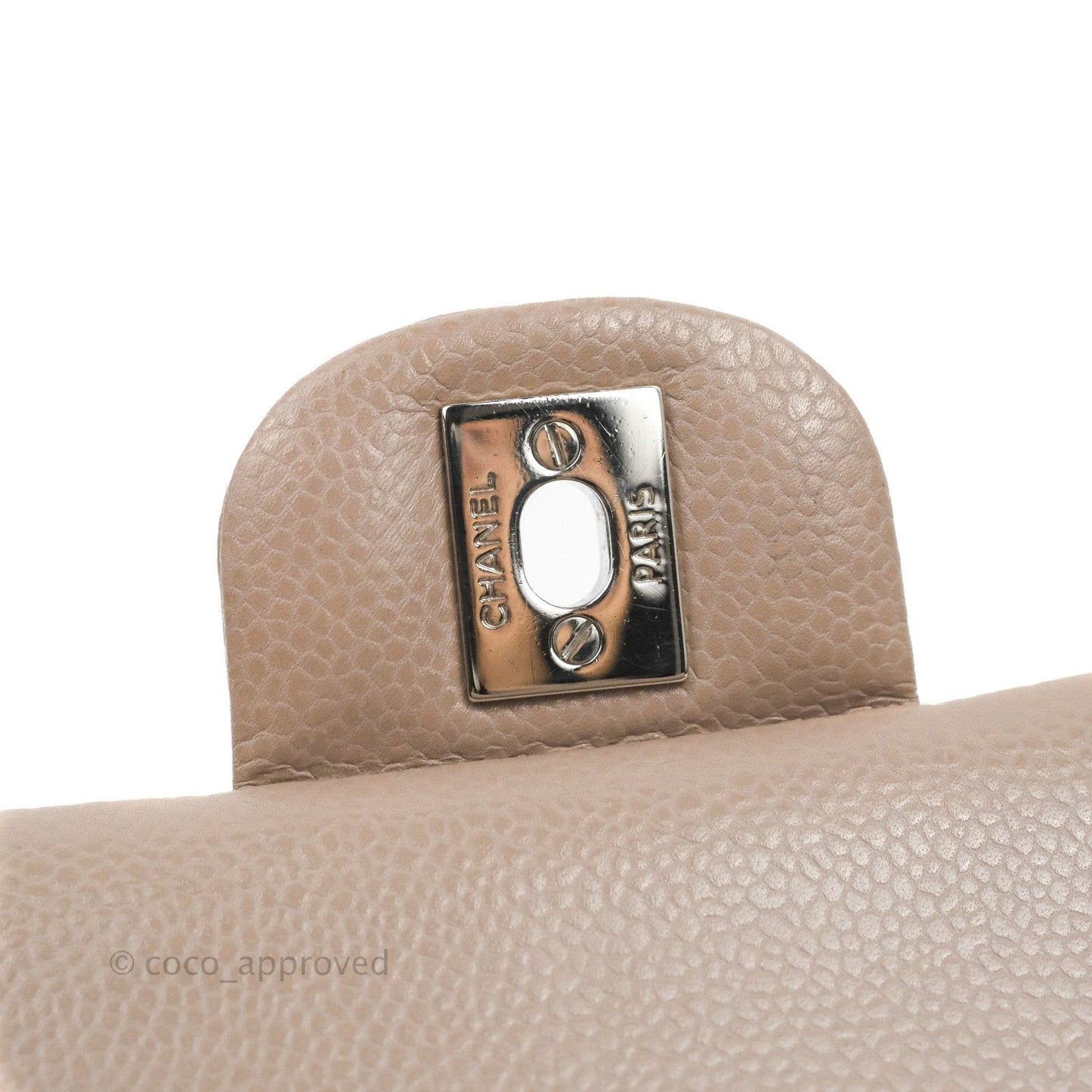 Chanel Classic M/L Medium Flap Quilted Taupe Grey Caviar Silver Hardware