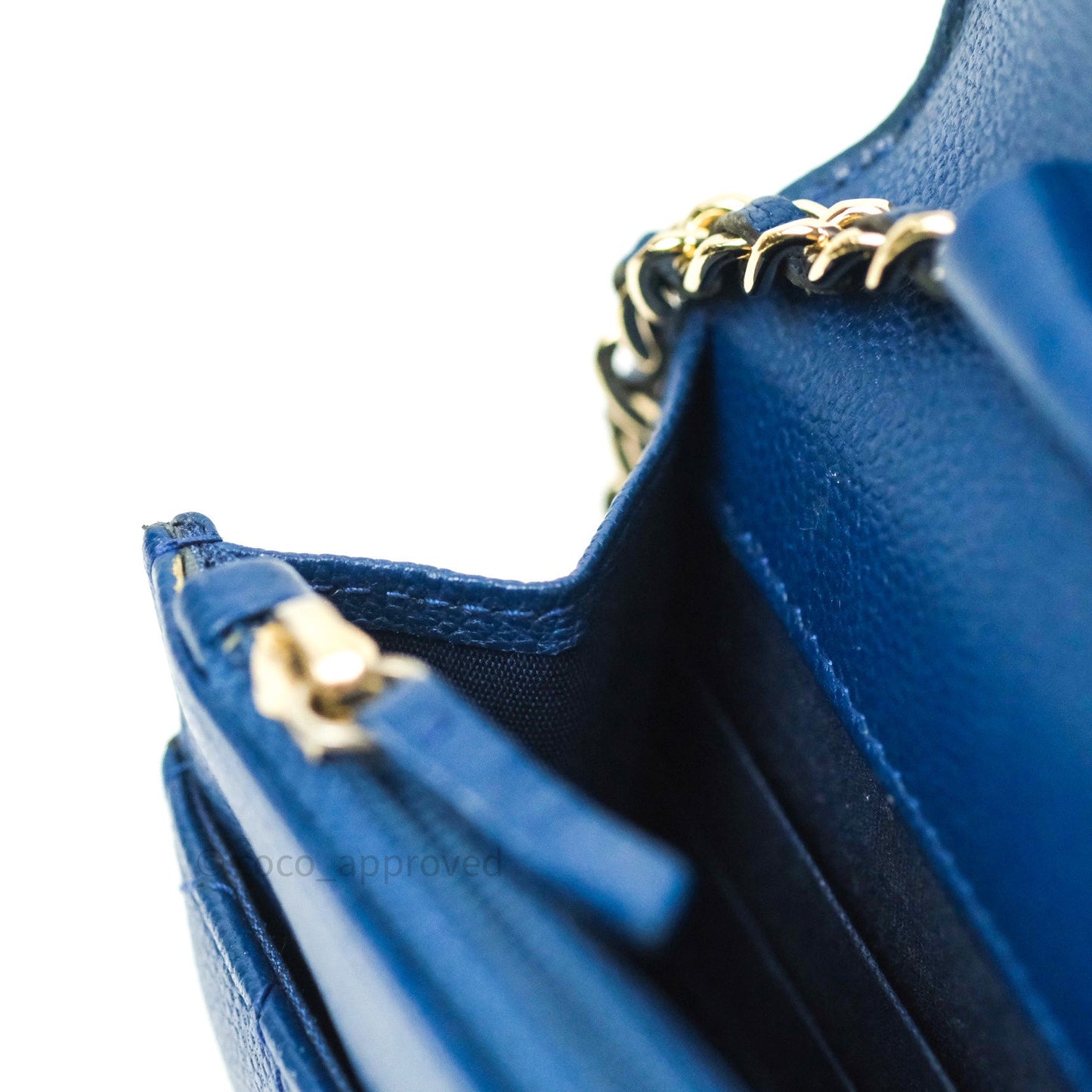 Chanel Quilted Boy Wallet on Chain WOC Blue Caviar Gold Hardware