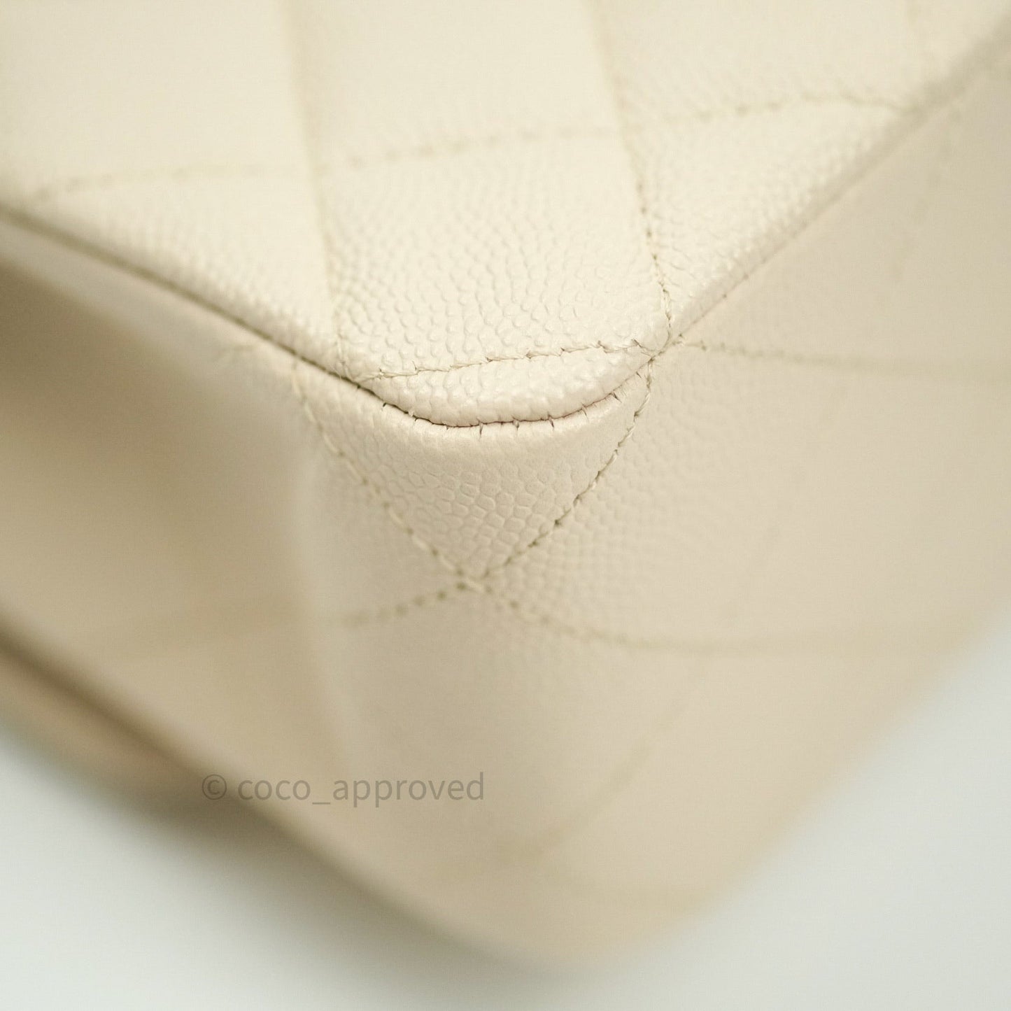 Chanel Classic M/L Medium Double Flap Quilted Ivory Caviar Silver Hardware