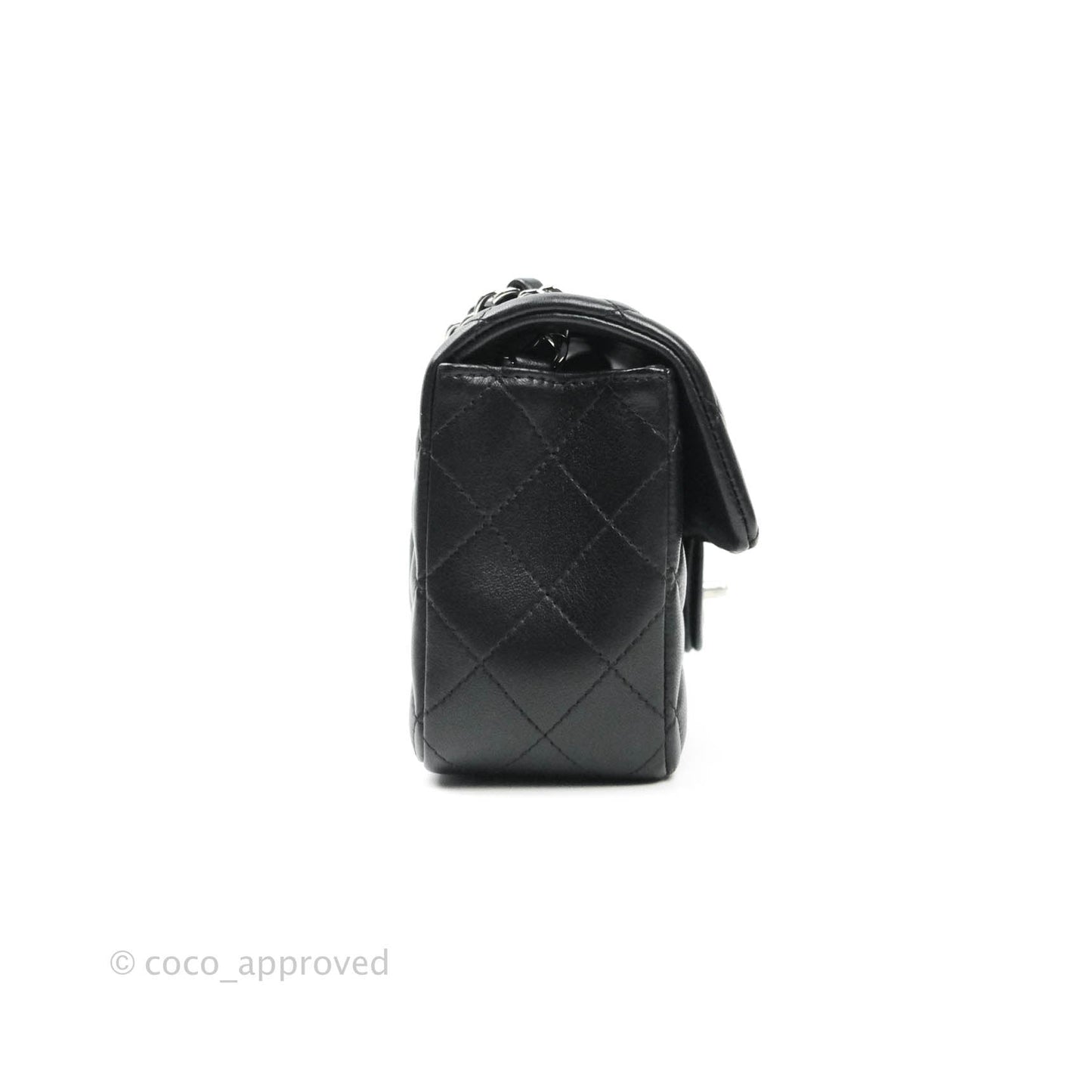 Chanel Quilted Mini Rectangular Black Lambskin Silver Hardware