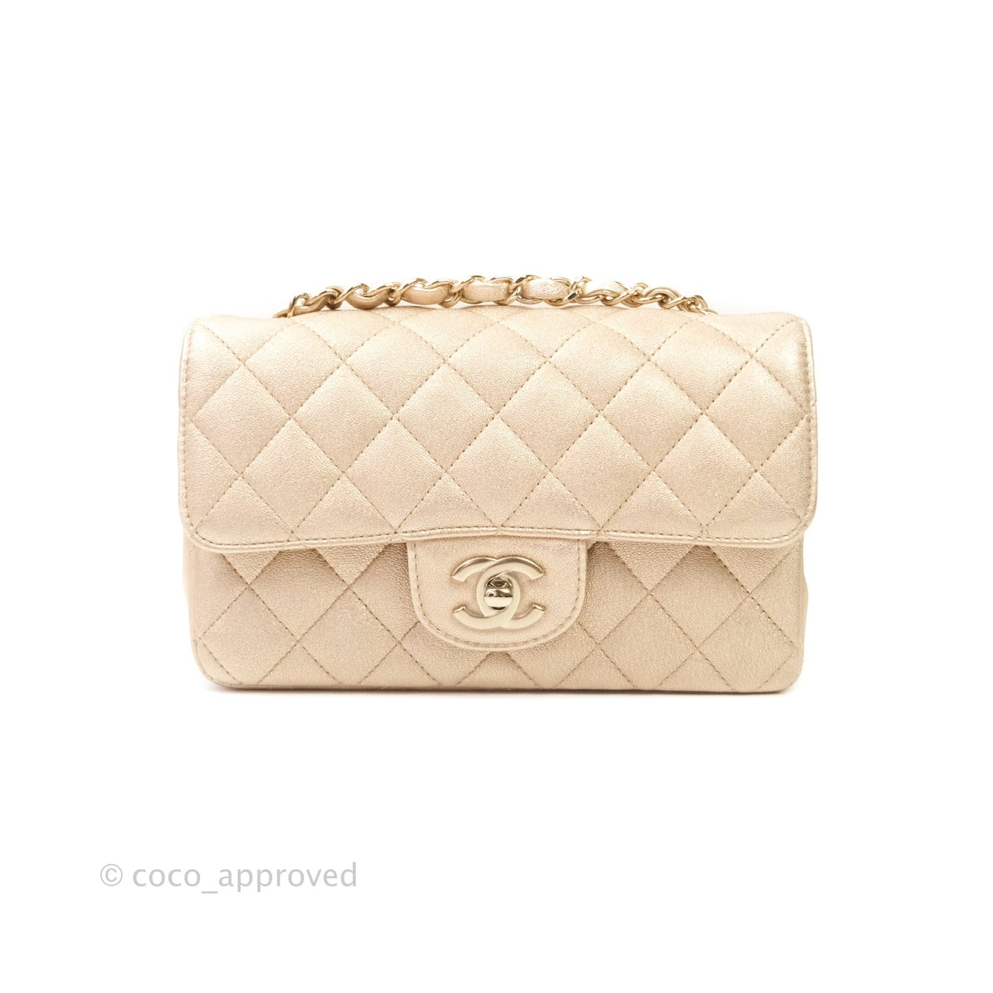 Chanel Quilted Mini Rectangular Metallic Champagne Gold Lambskin Gold Hardware