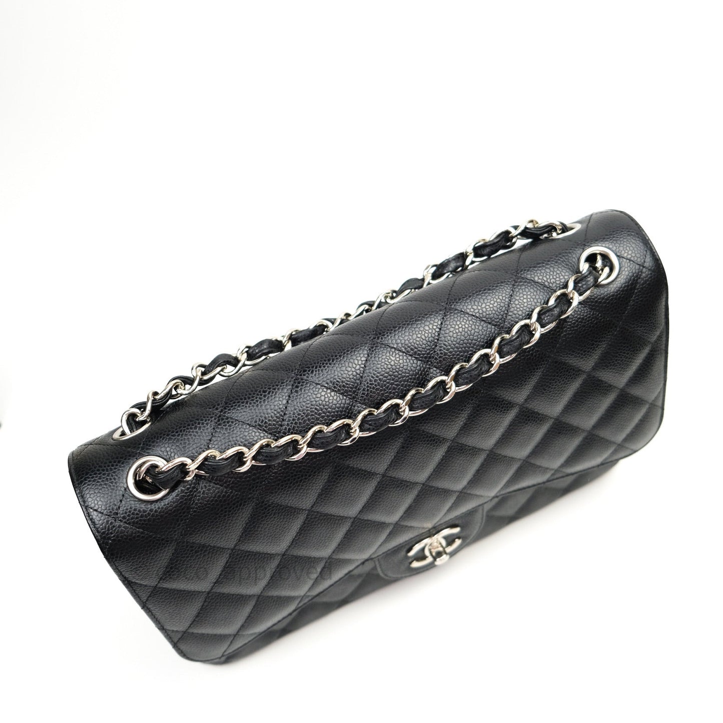 Chanel Quilted Jumbo Double Flap Black Caviar Silver Hardware⁣⁣