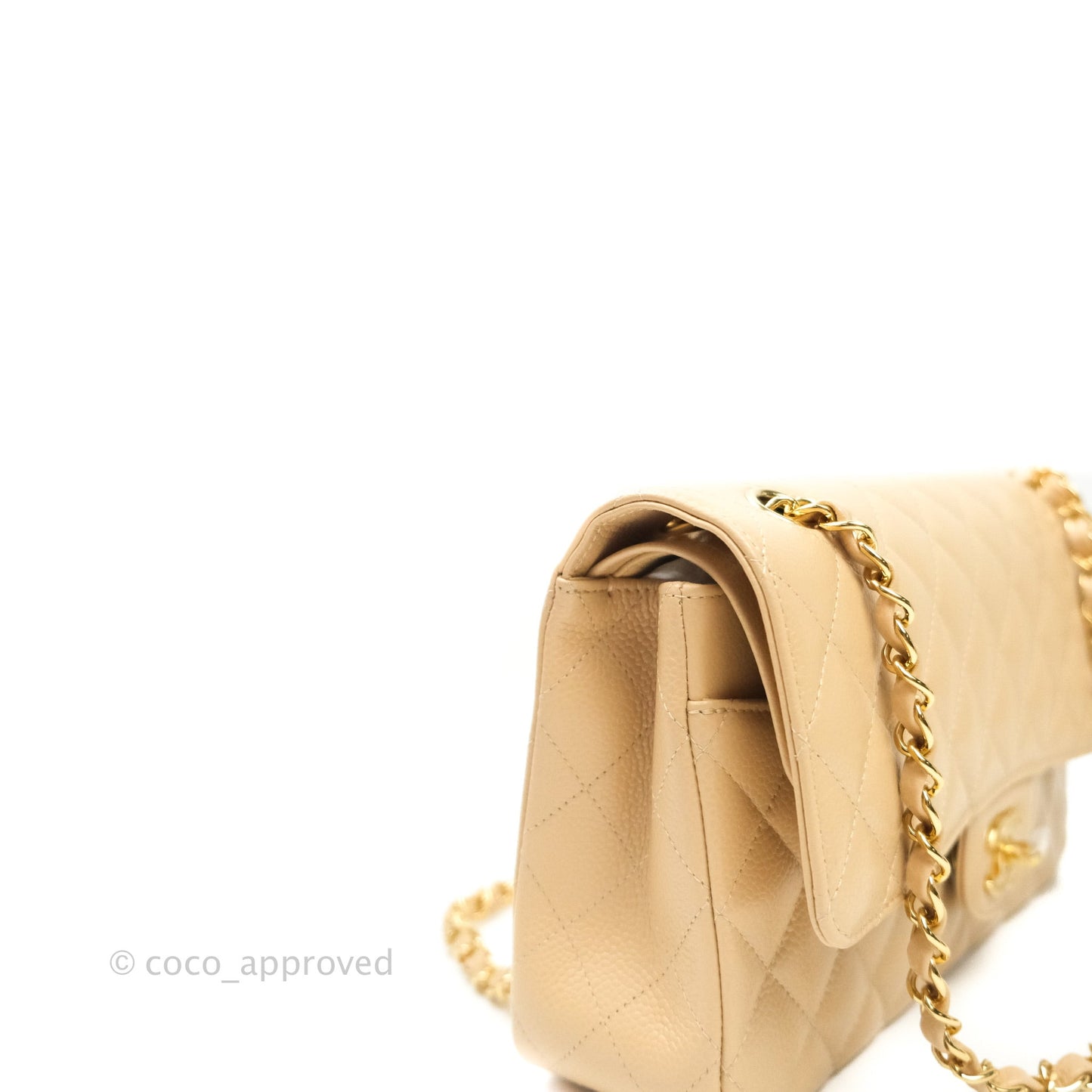 Chanel Classic M/L Medium Double Flap Bag Beige Caviar Gold Hardware