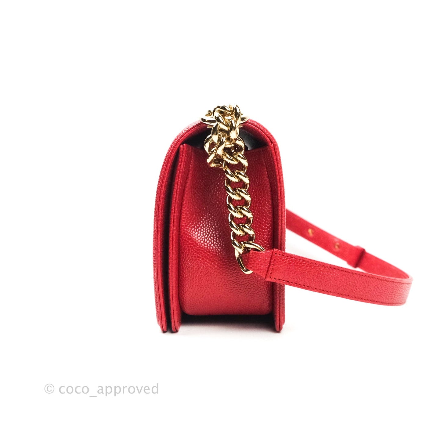 Chanel Boy Quilted Medium Red Caviar Gold Hardware