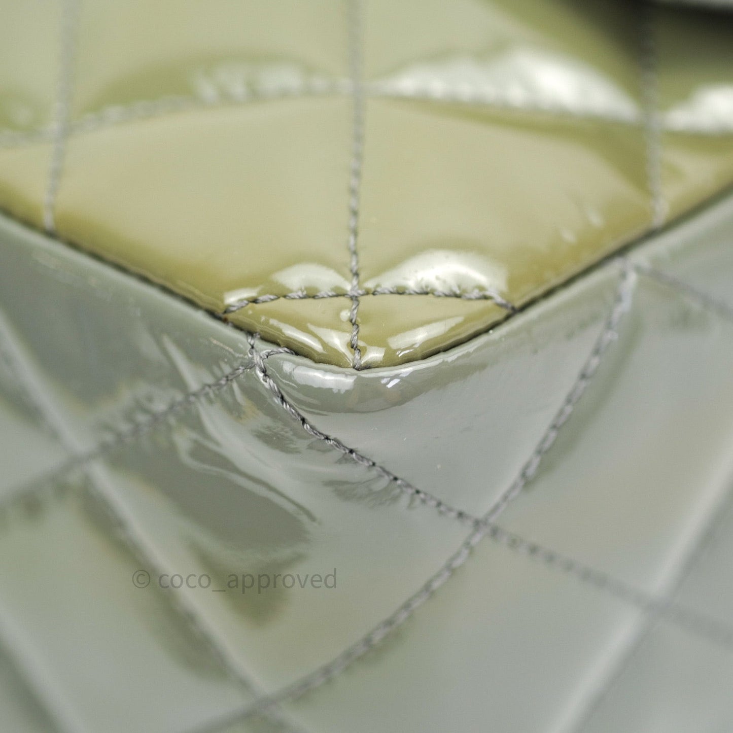 Chanel Jumbo Single Flap Light Green Patent Leather Silver Hardware⁣⁣