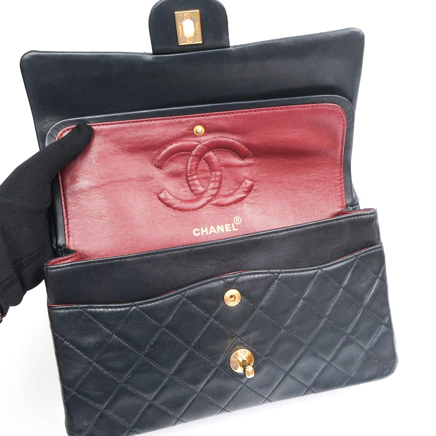 Chanel Classic Vintage M/L Medium Double Flap Bag Black Lambskin 24K Gold Hardware
