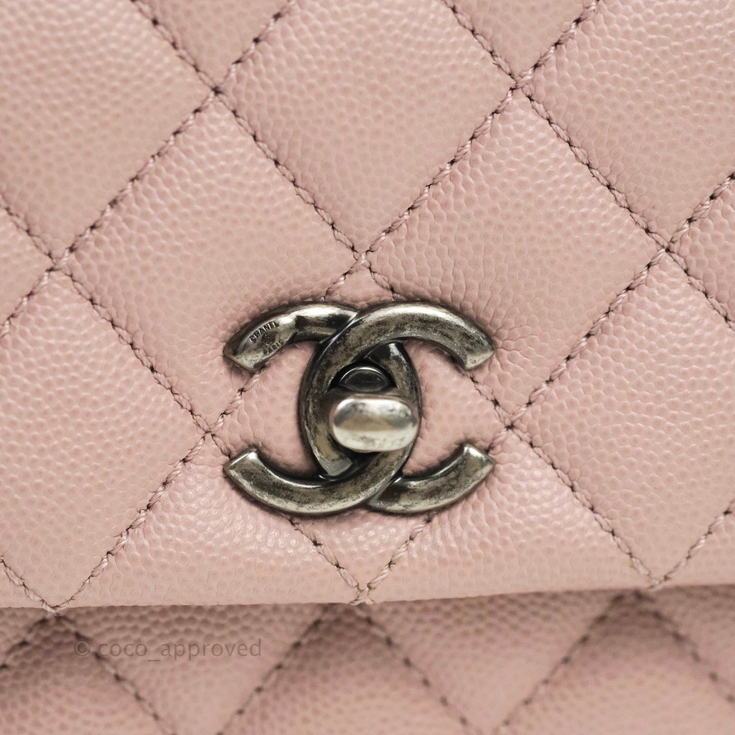 Chanel Mini (Small) Coco Handle Quilted Pink Caviar Ruthenium Hardware