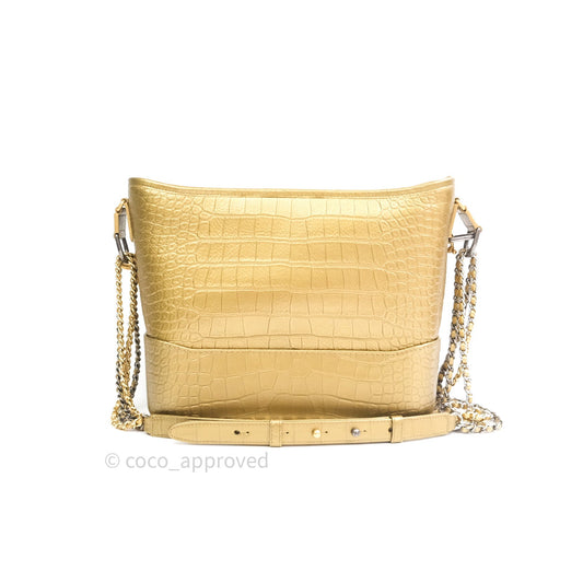 Chanel Crocodile Embossed Calfskin Medium Gabrielle Cocodile Hobo Gold
