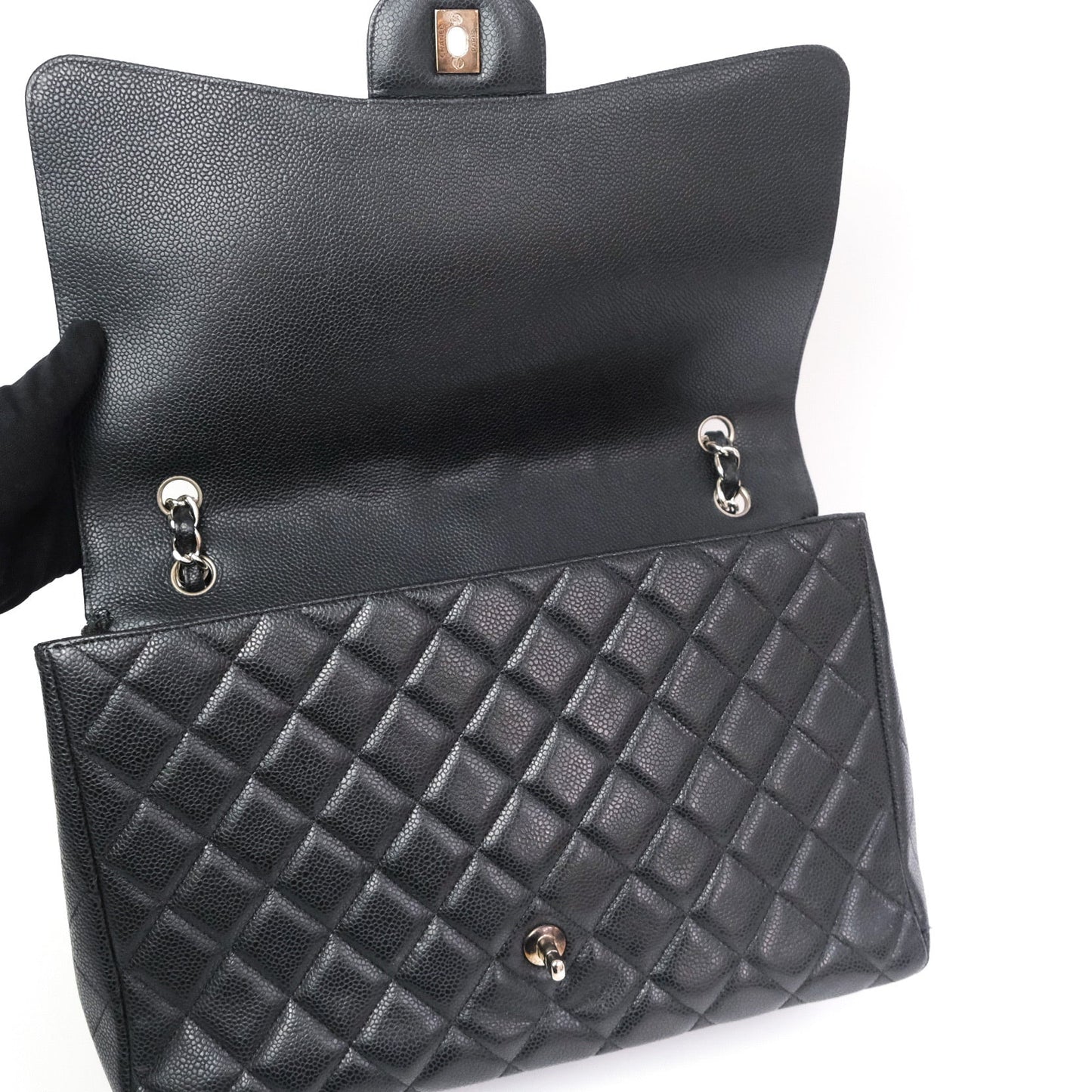Chanel Classic Maxi Single Flap Quilted Black Caviar Silver Hardware