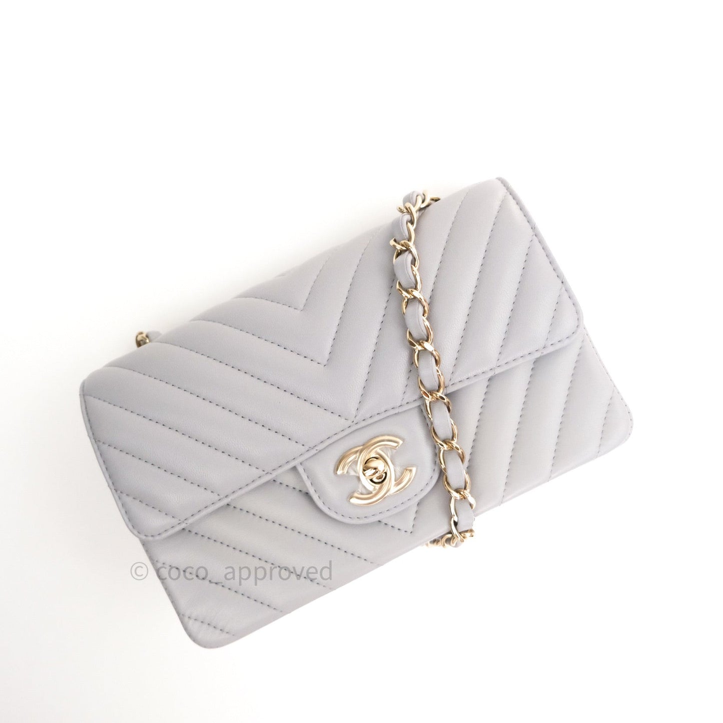 Chanel Quilted Mini Rectangular Grey Lambskin Gold Hardware